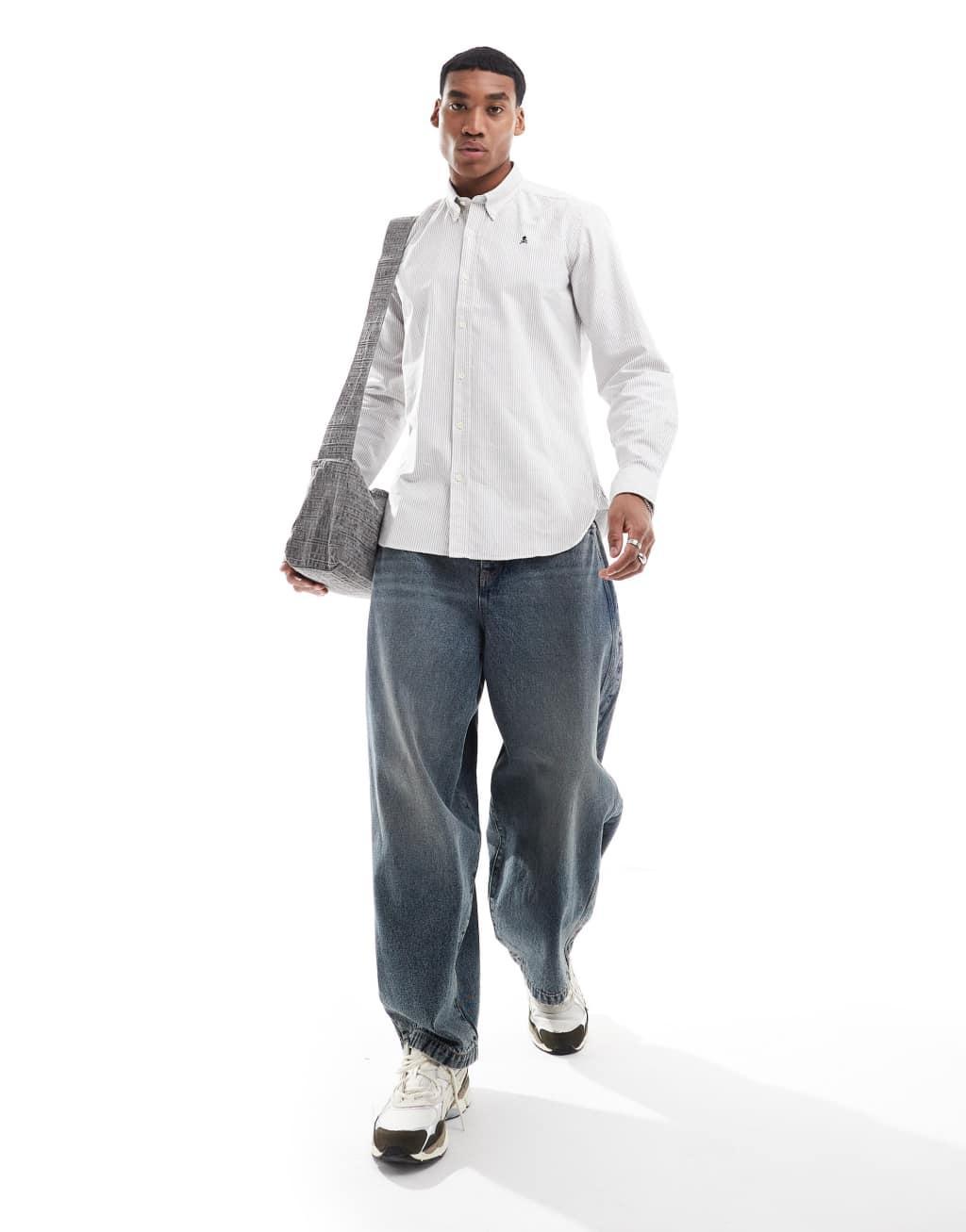 Scalpers New Oxford Shirt In Taupe Stripes  Product Image