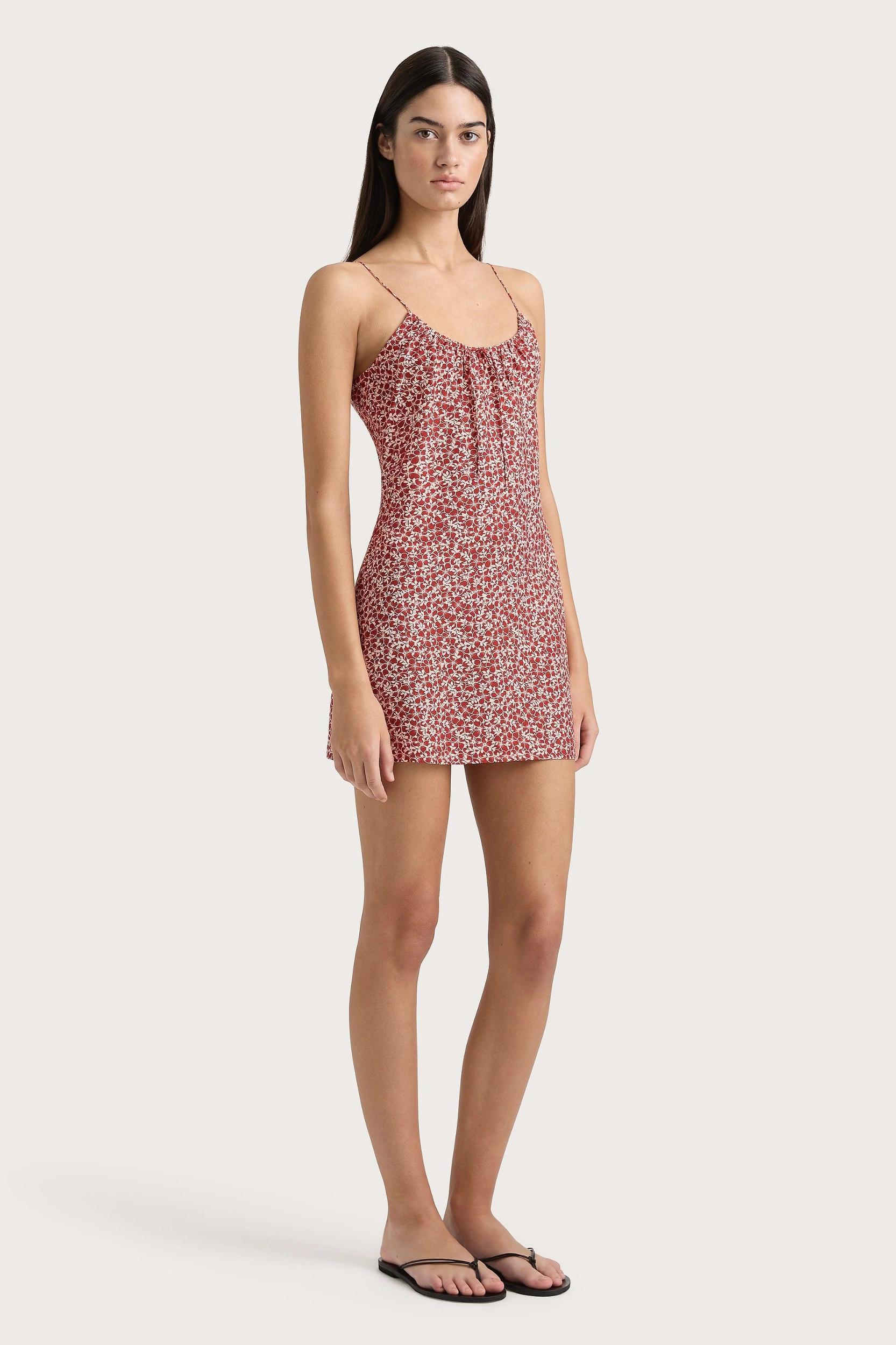 Pau Mini Dress Peony Stamp Garnet Product Image