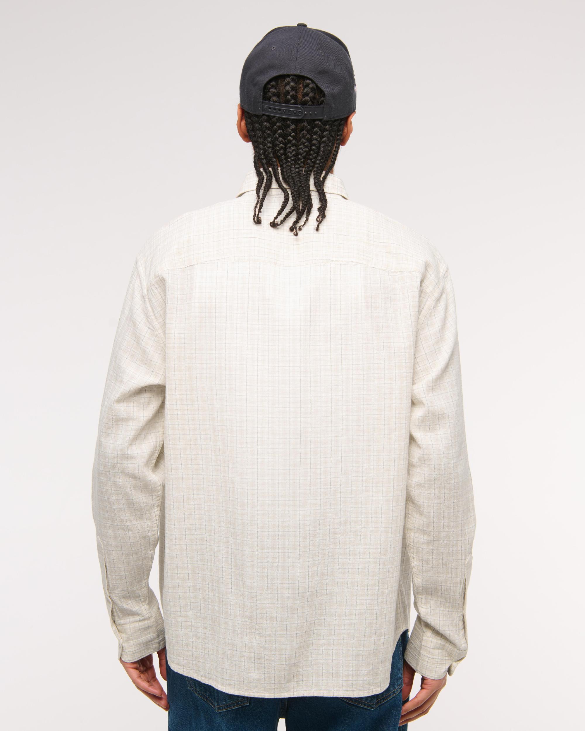 Long-Sleeve Textural Plaid Button-Up Shirt Product Image