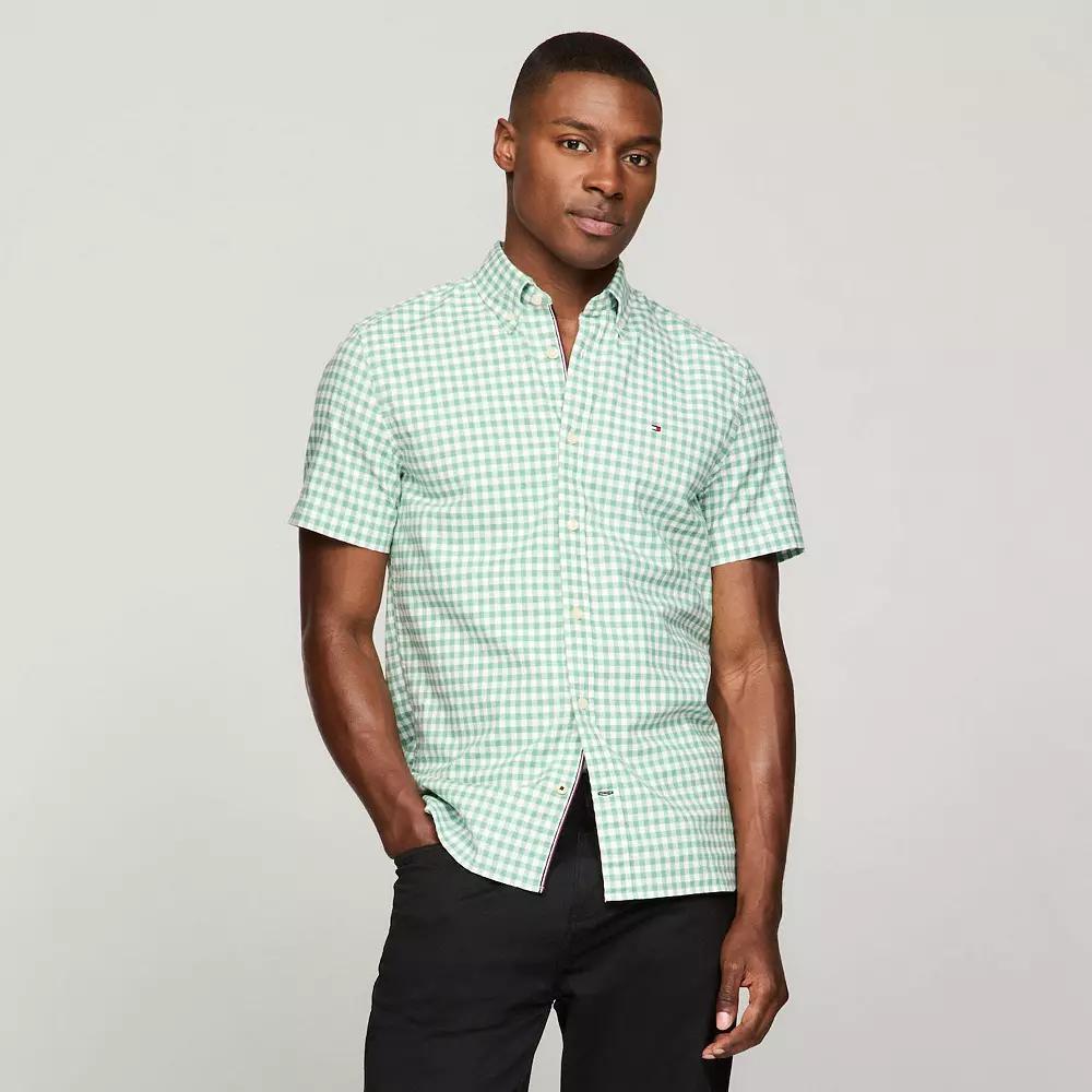 Men's Tommy Hilfiger Stretch Oxford Short Sleeve Shirt, Size: Large, English Garden Check Product Image