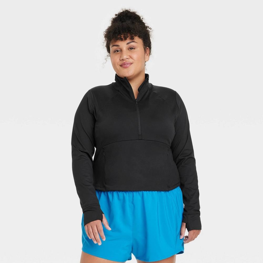 Womens 1/2 Zip Jacket - All In Motion Black 4X: Recycled Polyester, Spandex, Midweight, Stand Up Collar, Thumbholes Product Image
