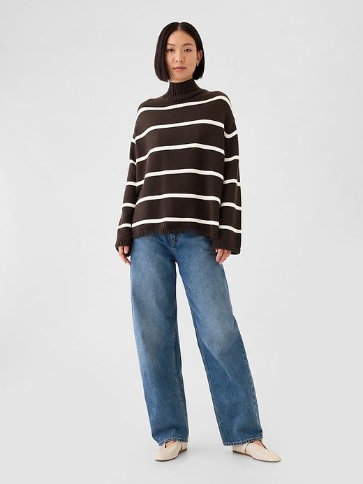 100% Cotton Oversized Split-Hem Mockneck Sweater Product Image