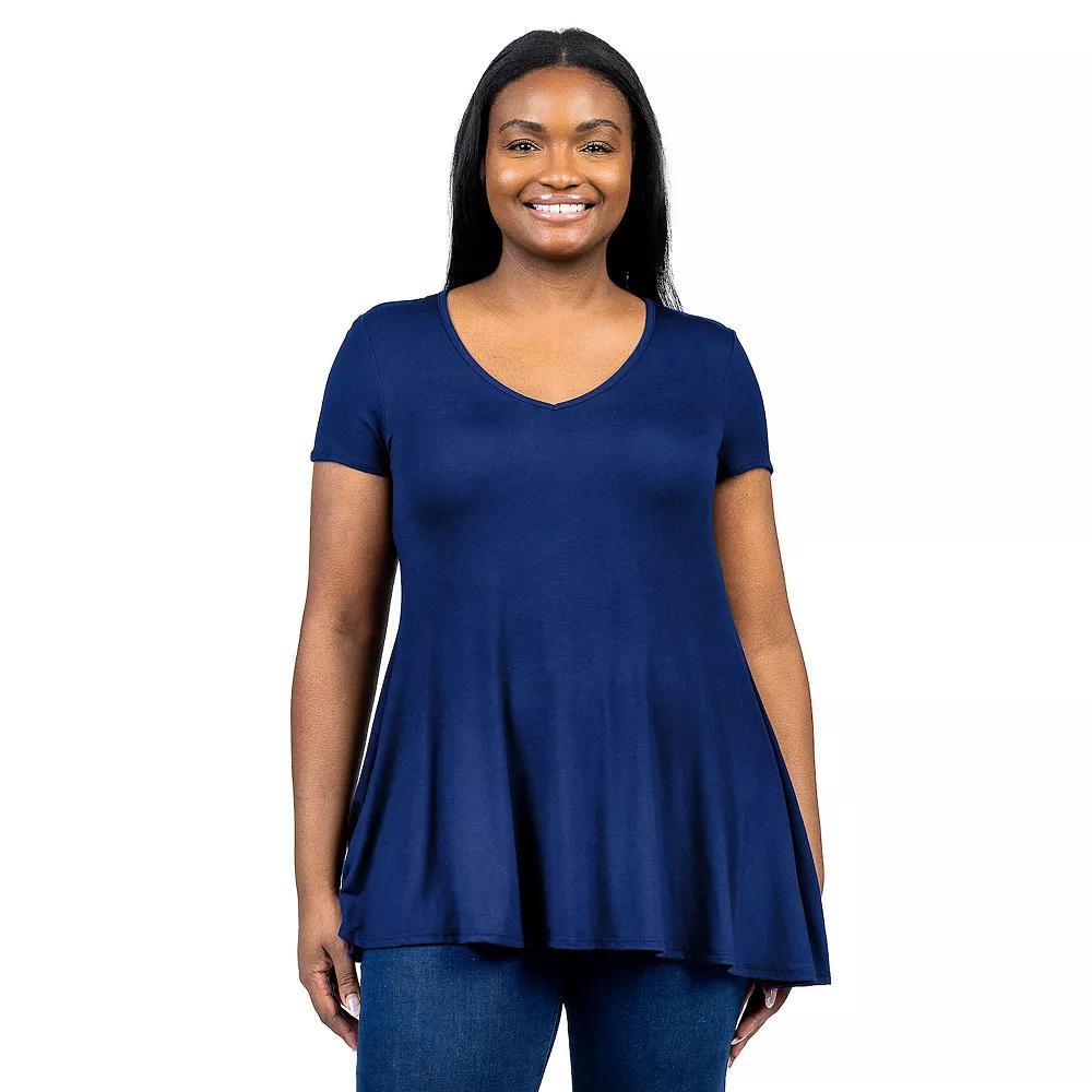 Plus Size 24Seven Comfort Apparel Short Sleeve V-Neck Tunic T-Shirt, Women's, Size: 3XL, Brown Product Image