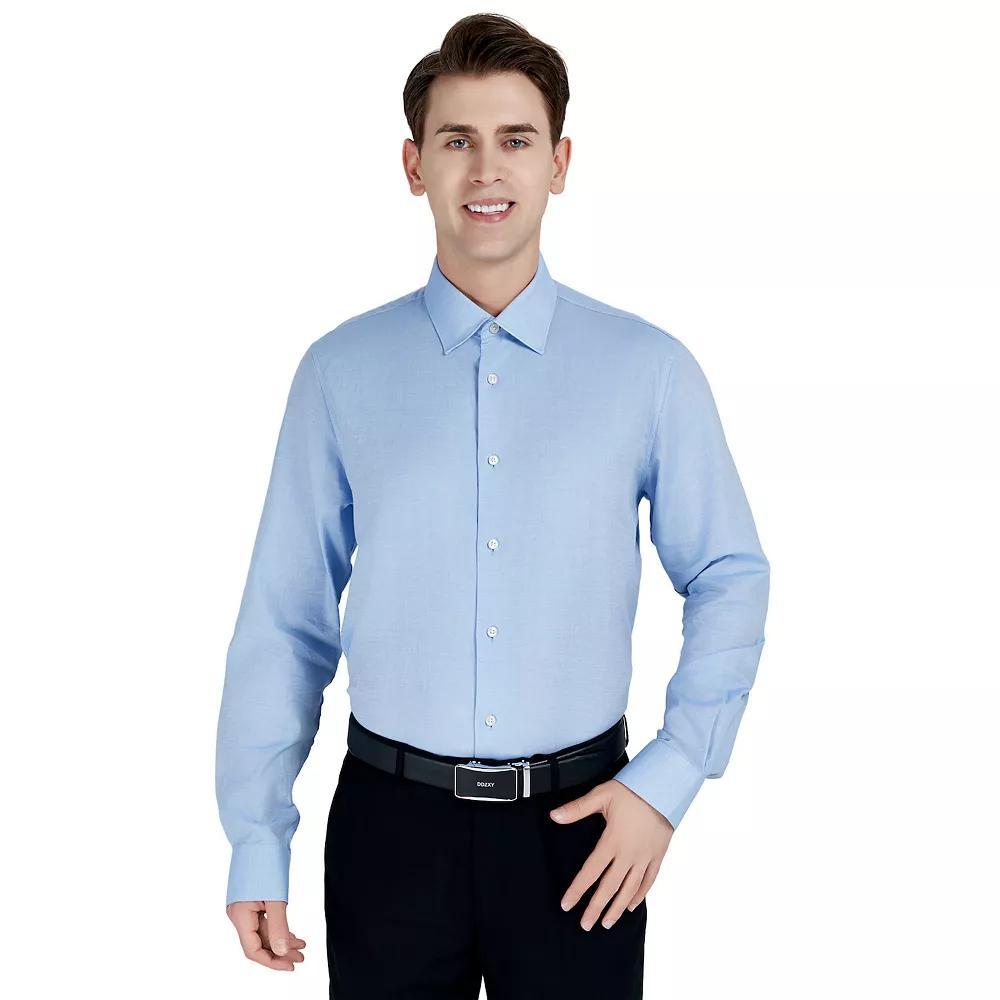 Men's Bespoke Classic-Fit Textured Easy Care Dress Shirt, Size: Medium-32/33, Blue Product Image