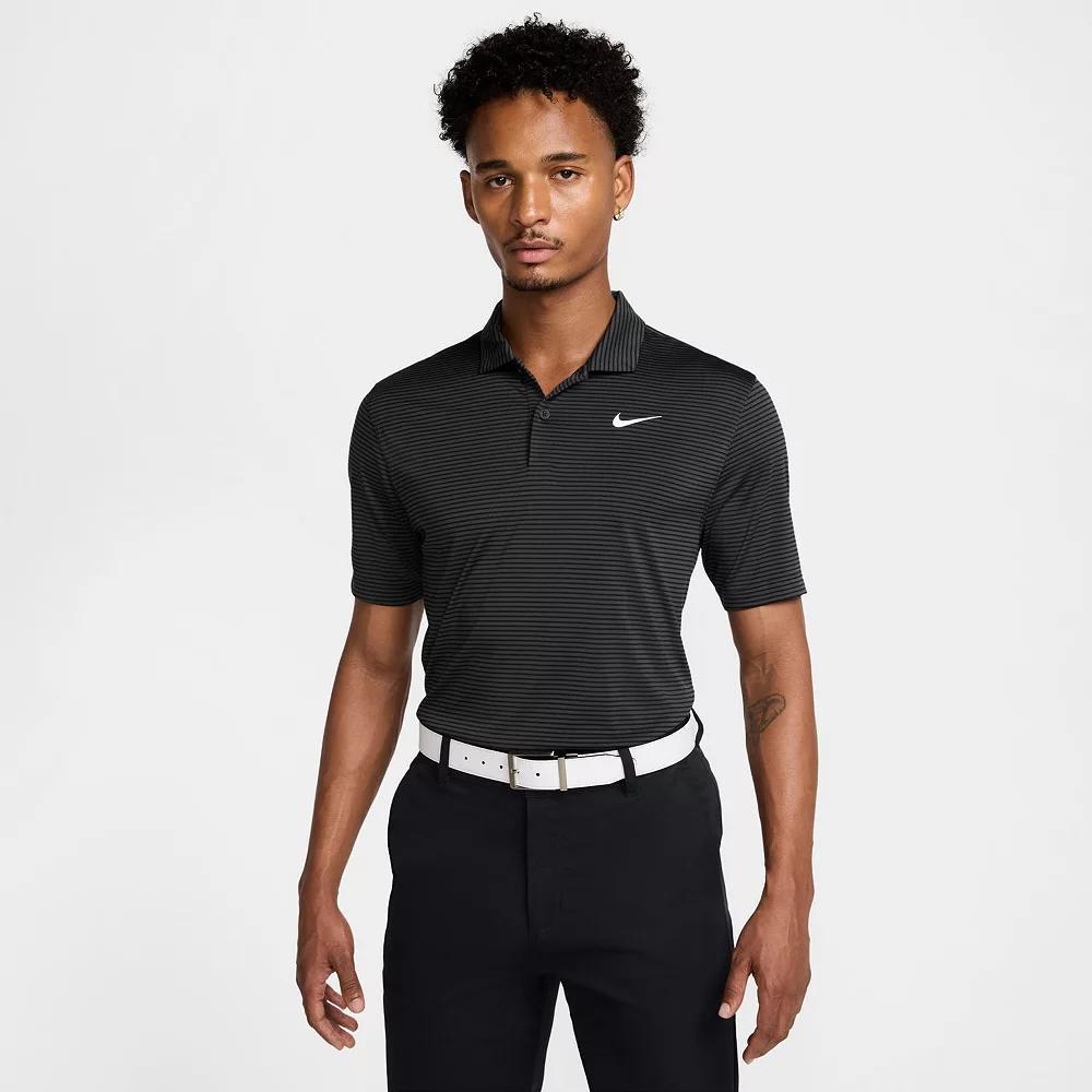 Mens Nike Striped Dri-FIT Golf Polo Grey Black Product Image