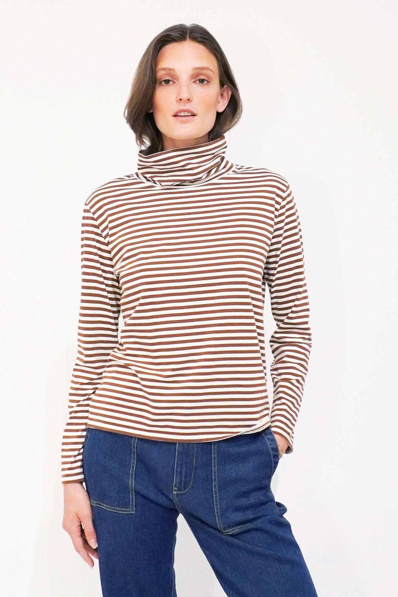 The Turtleneck - Cream/Walnut Mini Stripe Female Product Image