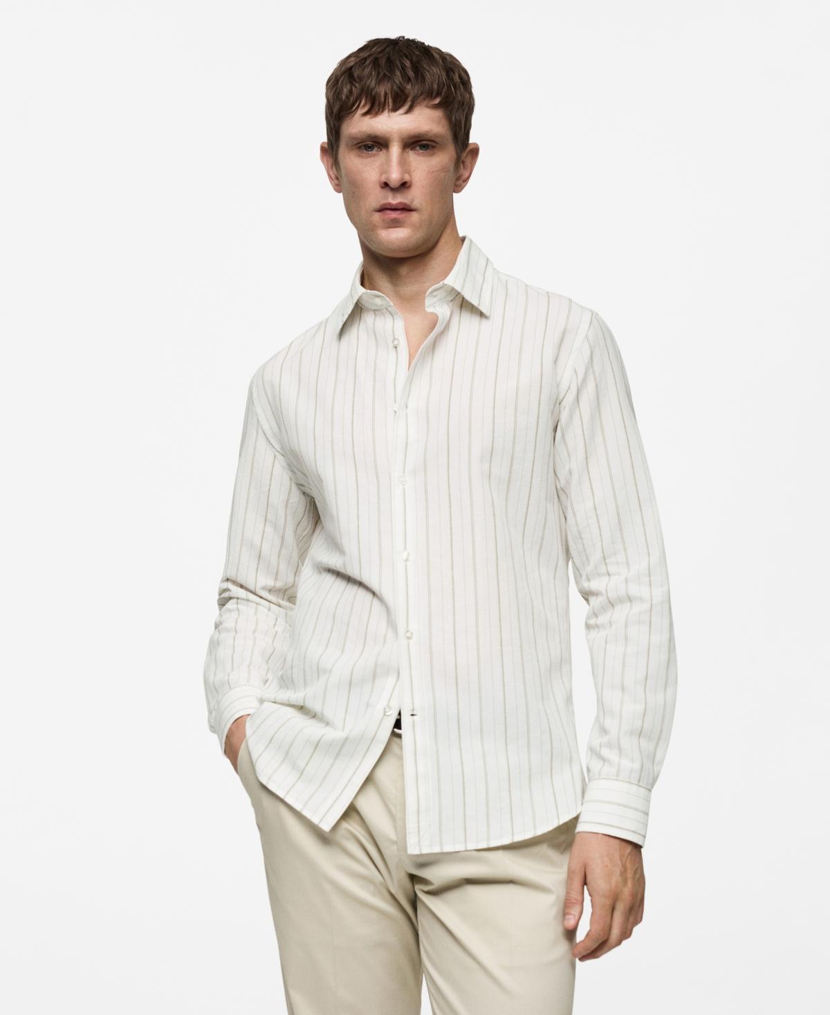 Regular-fit striped cotton-linen shirt - Men | MANGO USA Product Image
