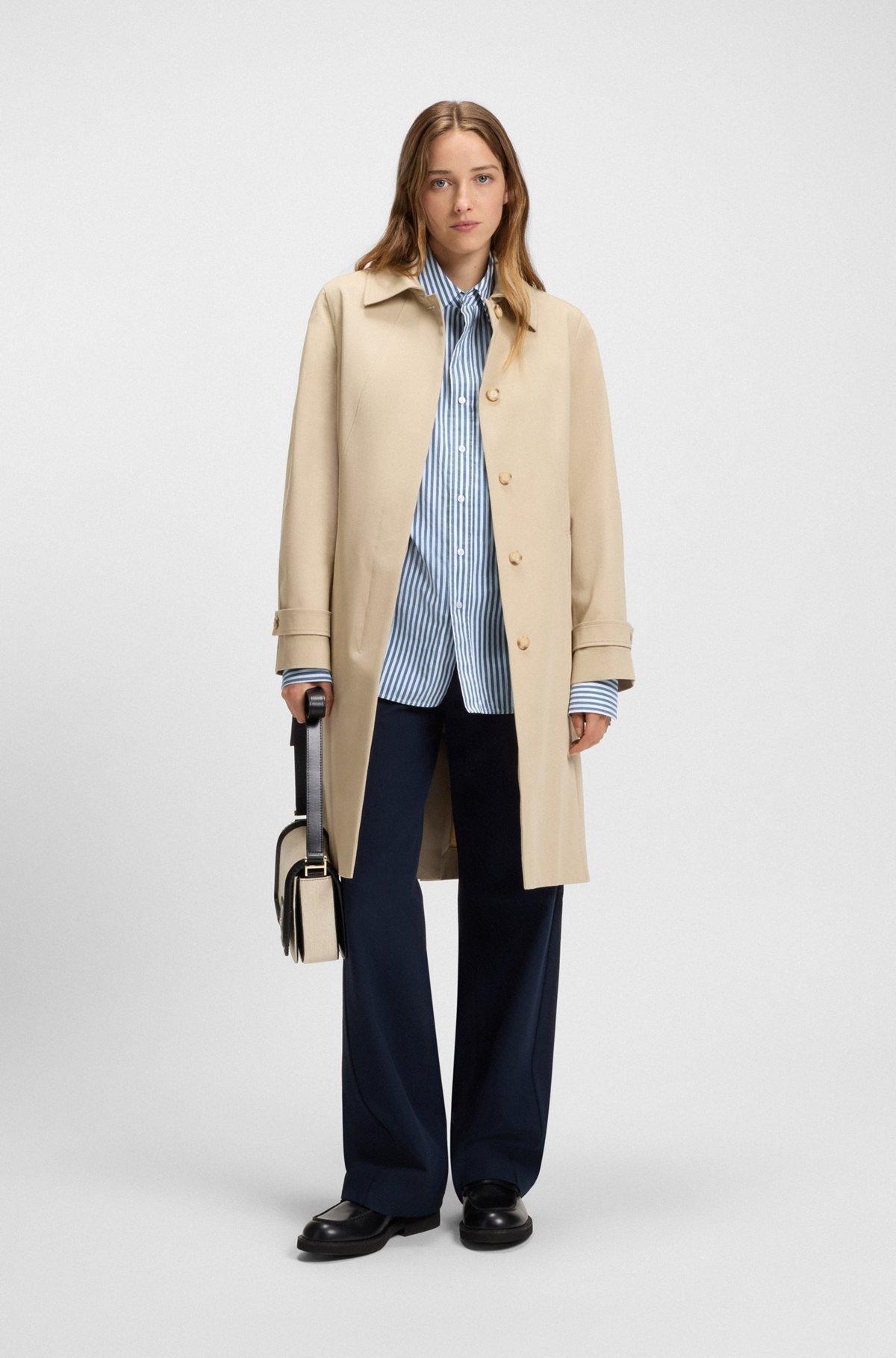 BOSS - Cotton blouse with vertical stripes - Light Blue Product Image