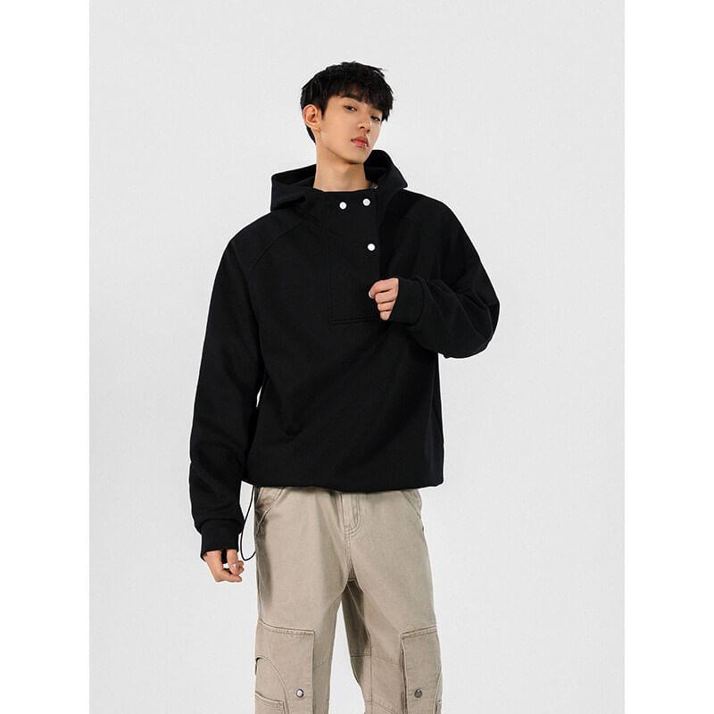 Long-Sleeve Plain Button-Up Hoodie Product Image