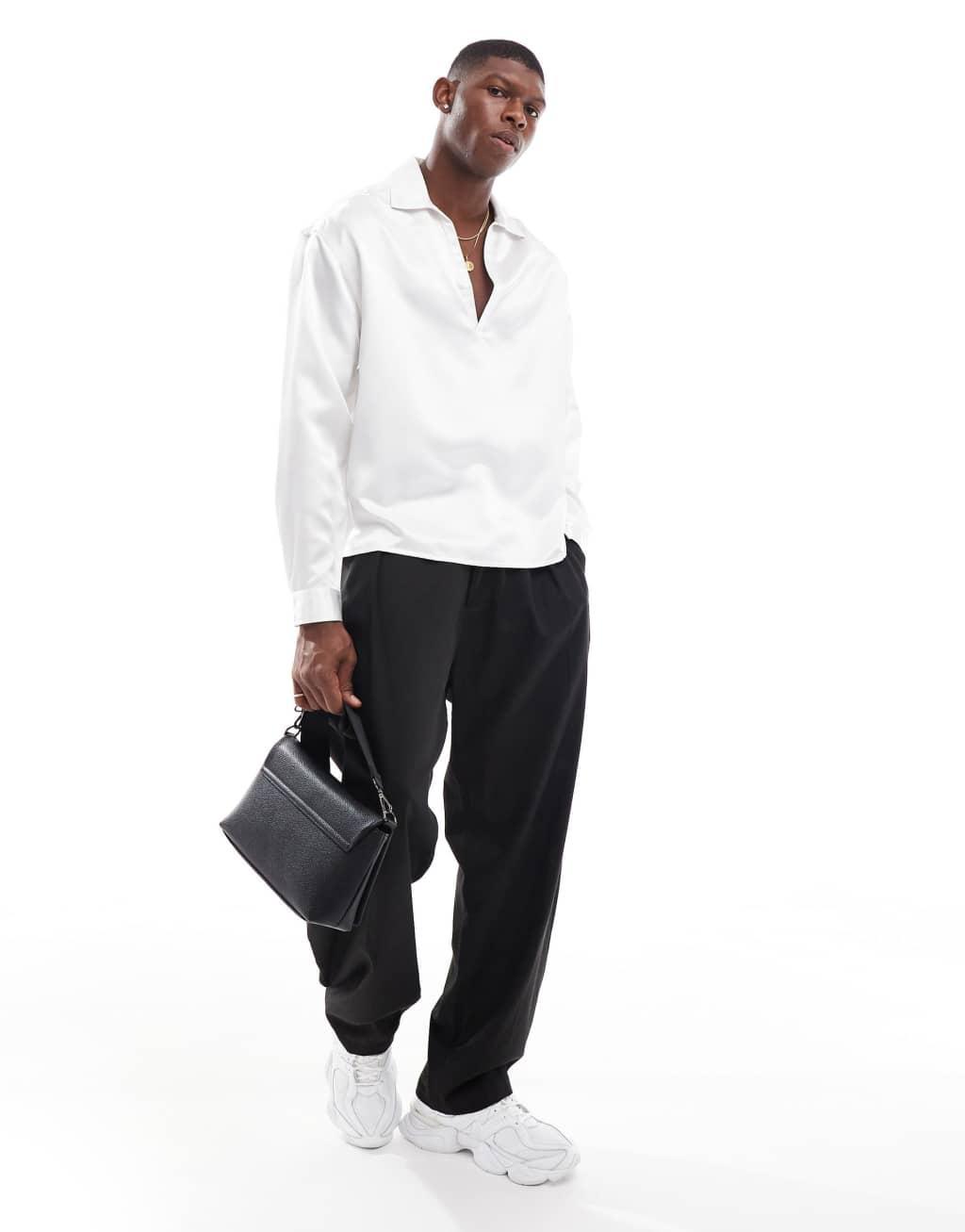 ASOS DESIGN boxy oversized shirt with square collar in white Product Image