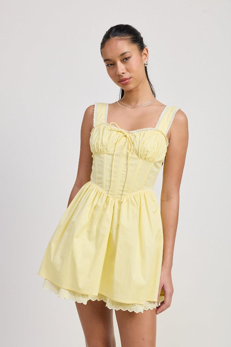 The Lacey Mini Dress | Pale Yellow Product Image