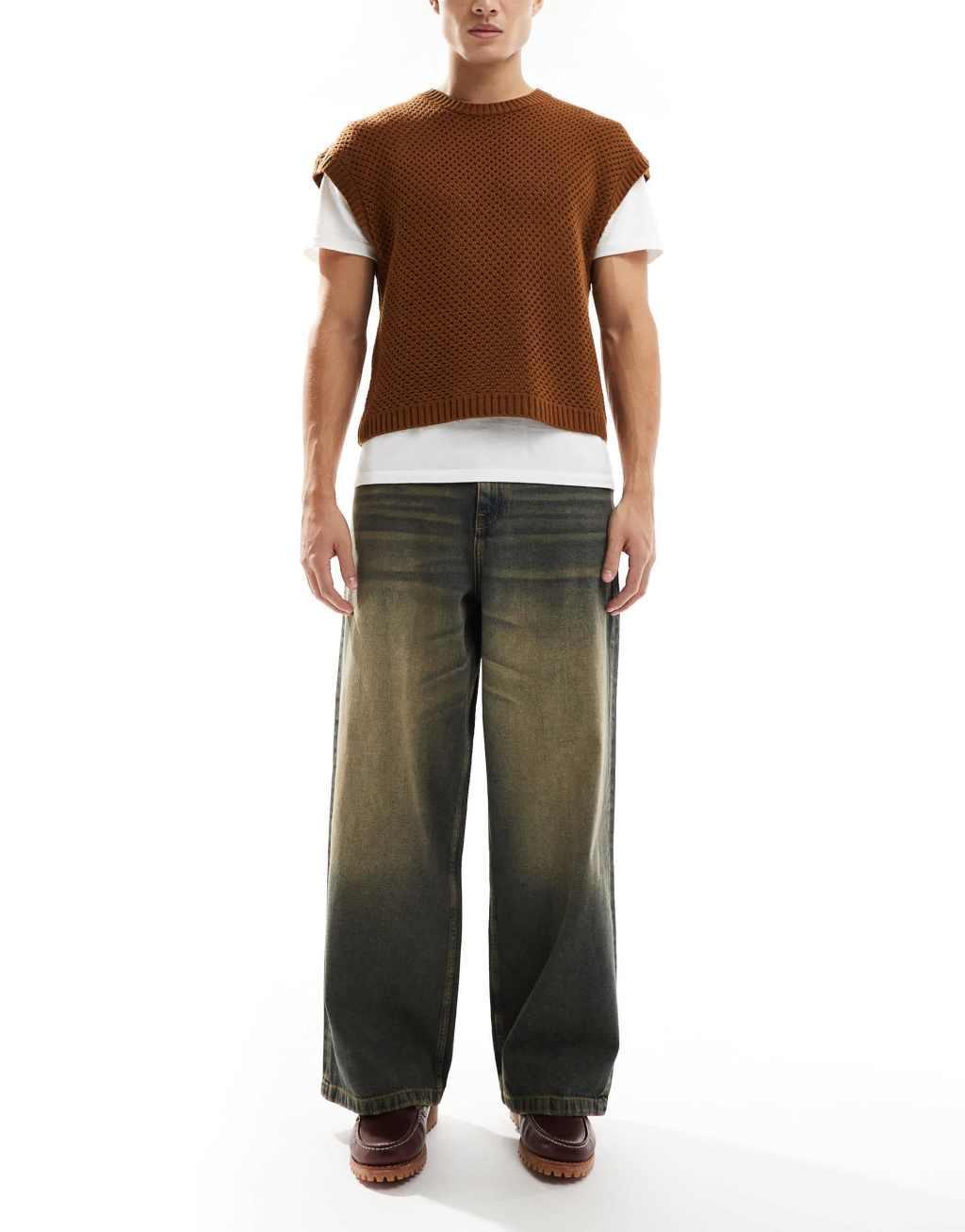 ASOS DESIGN super baggy jeans with vintage tint in dark wash blue Product Image