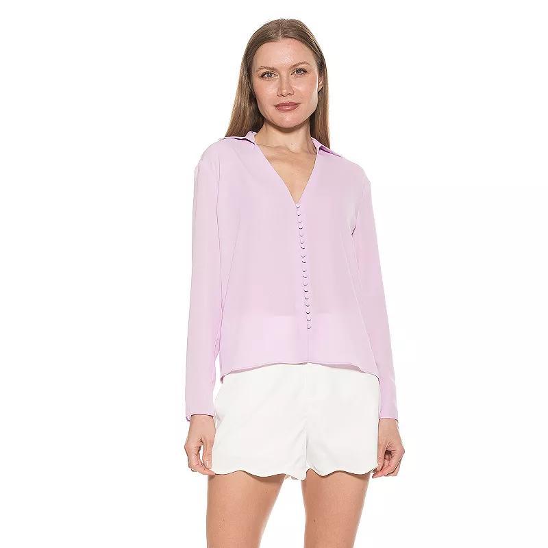 Women's ALEXIA ADMOR Lori Long Sleeve V-Neck Shirt, Size: Large, Ivory Product Image