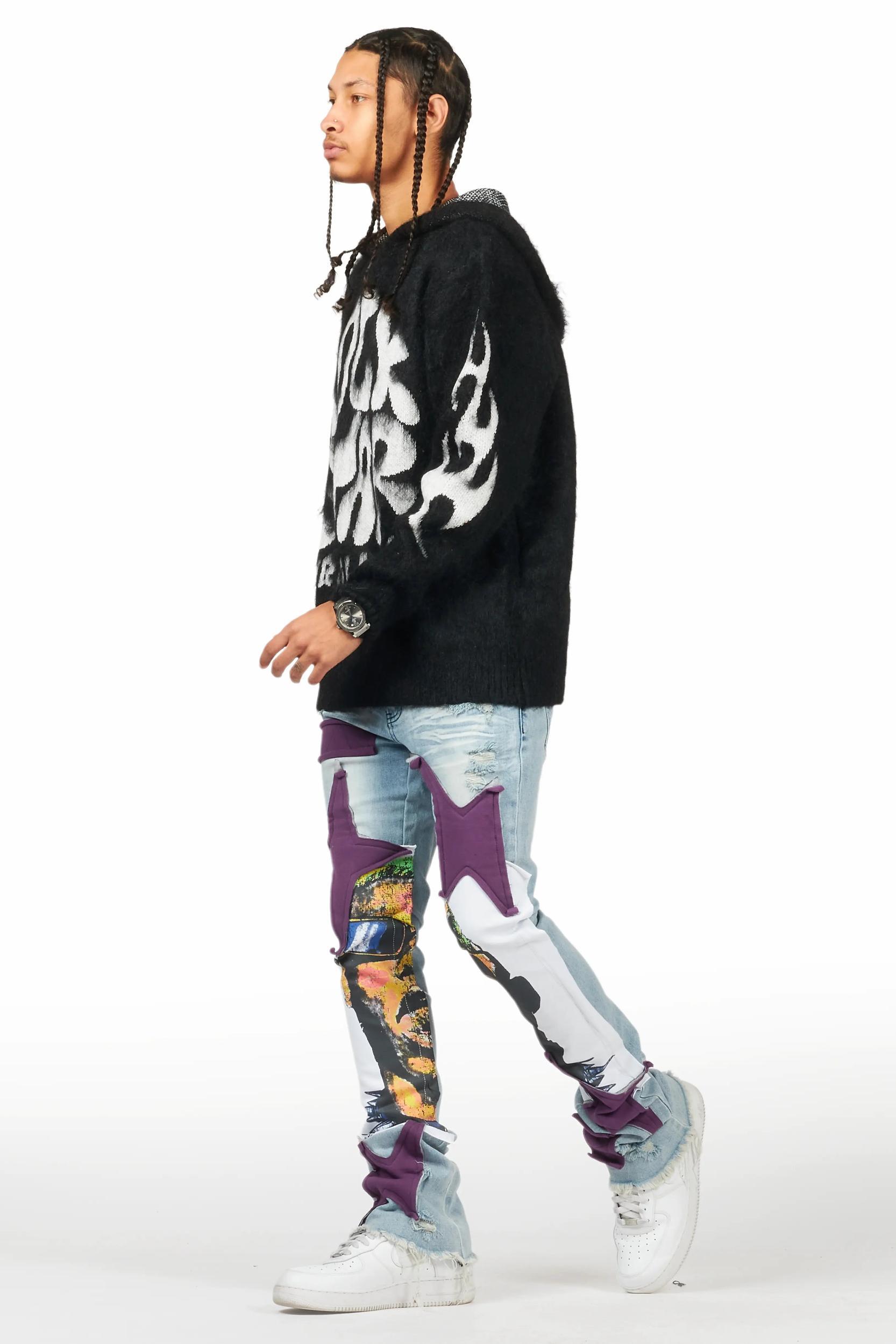Savage Blue Patchwork Stacked Flare Jean Male Product Image