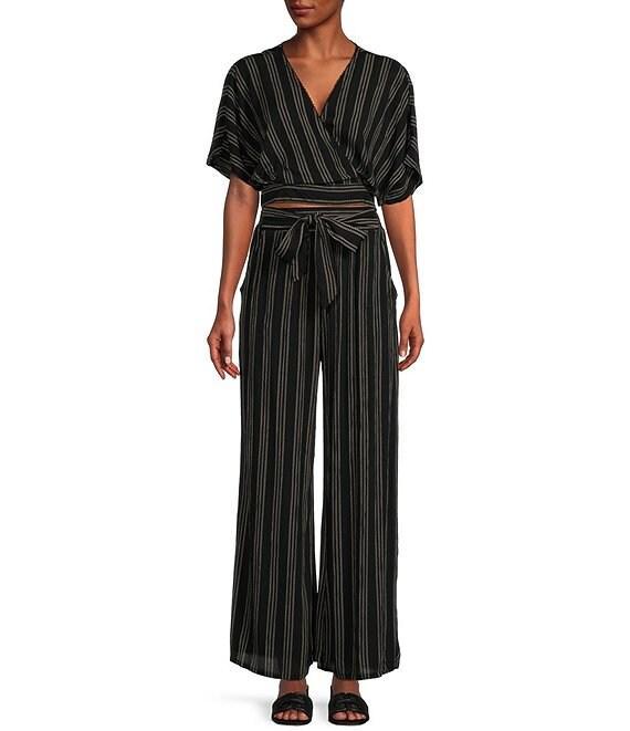 Angie Printed Mid Rise Tie Front Coordinating Wide Leg Pants Product Image