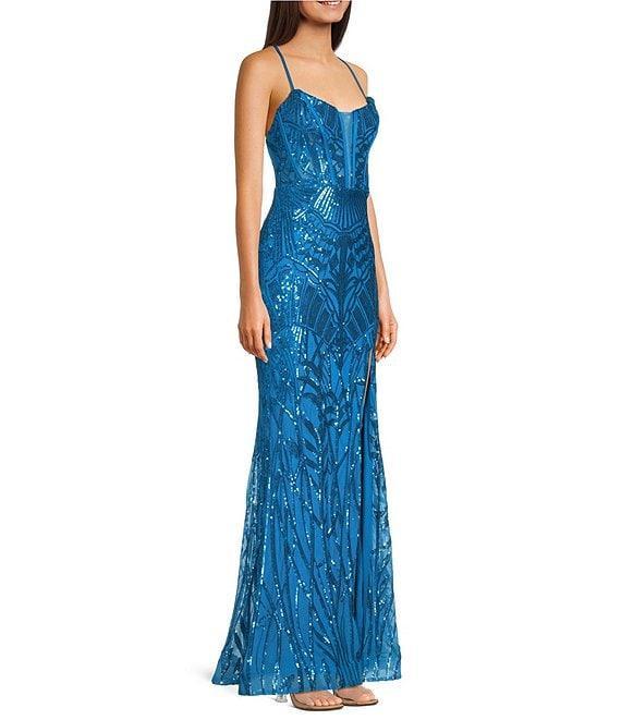 B. Darlin V-Neck Inset Spaghetti Strap Lace Up Back Dress Product Image