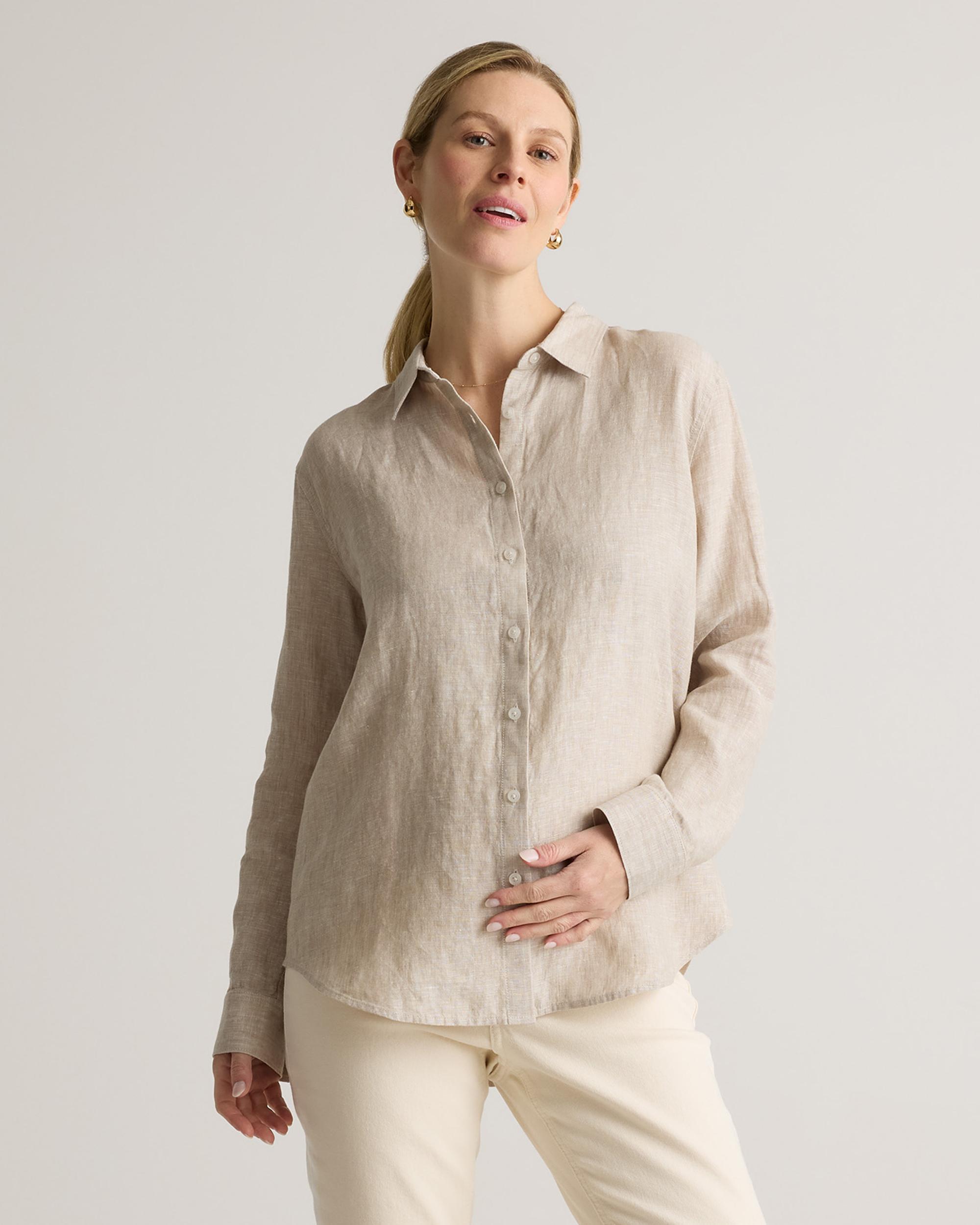 Quince | Women's 100% European Linen Maternity Long Sleeve Shirt Product Image