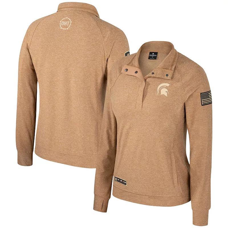 Women's Colosseum Tan Nebraska Huskers OHT Military Appreciation Sand Tatum Quarter-Snap Raglan Jacket, Size: 2XL, Team Product Image