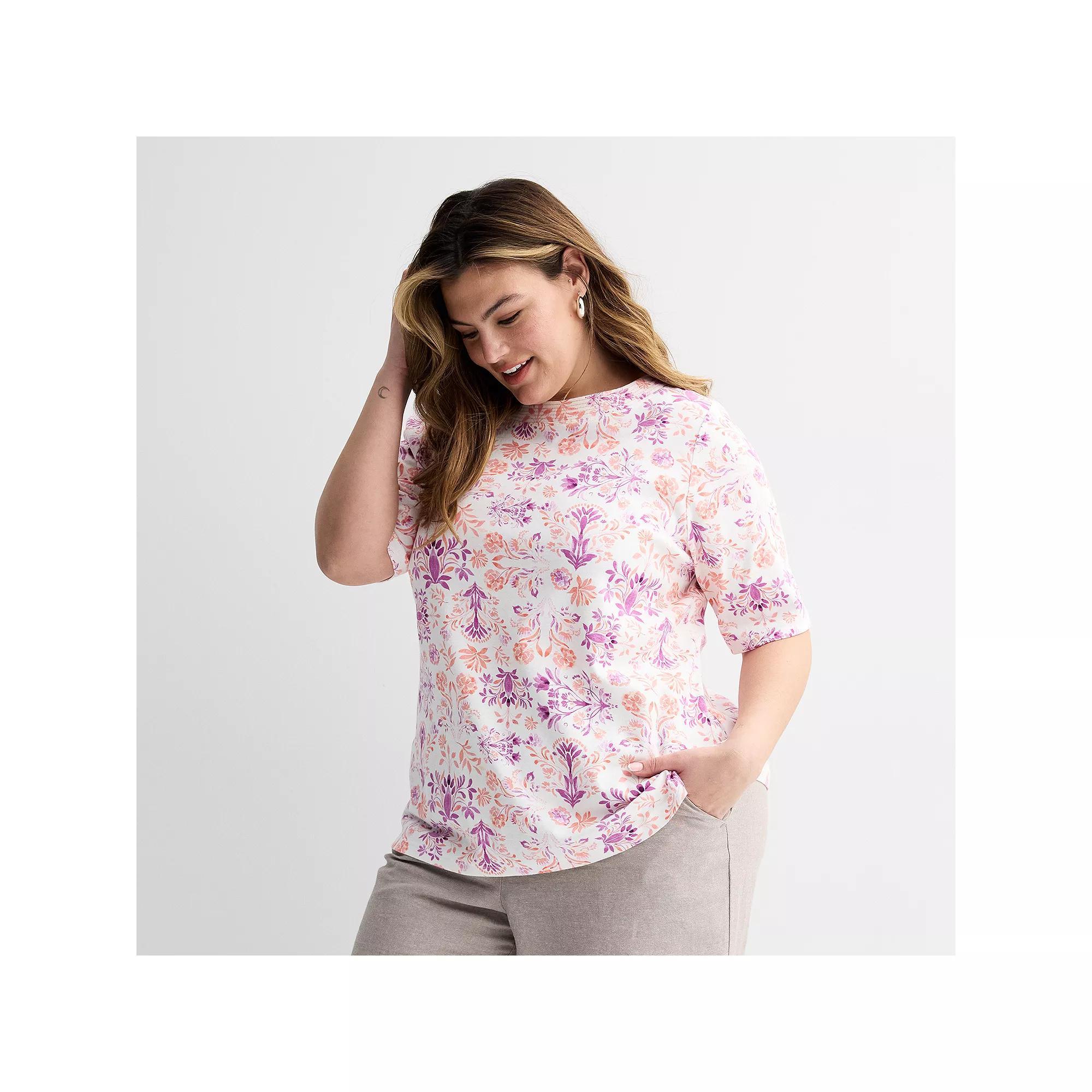 Plus Size Croft & Barrow Stitched Bateau Elbow Sleeve T-Shirt, Womens Product Image