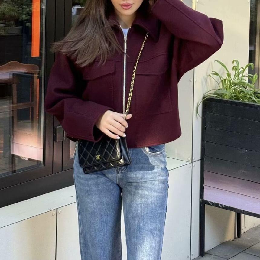 Plain Pocket Detail Zip Jacket Product Image