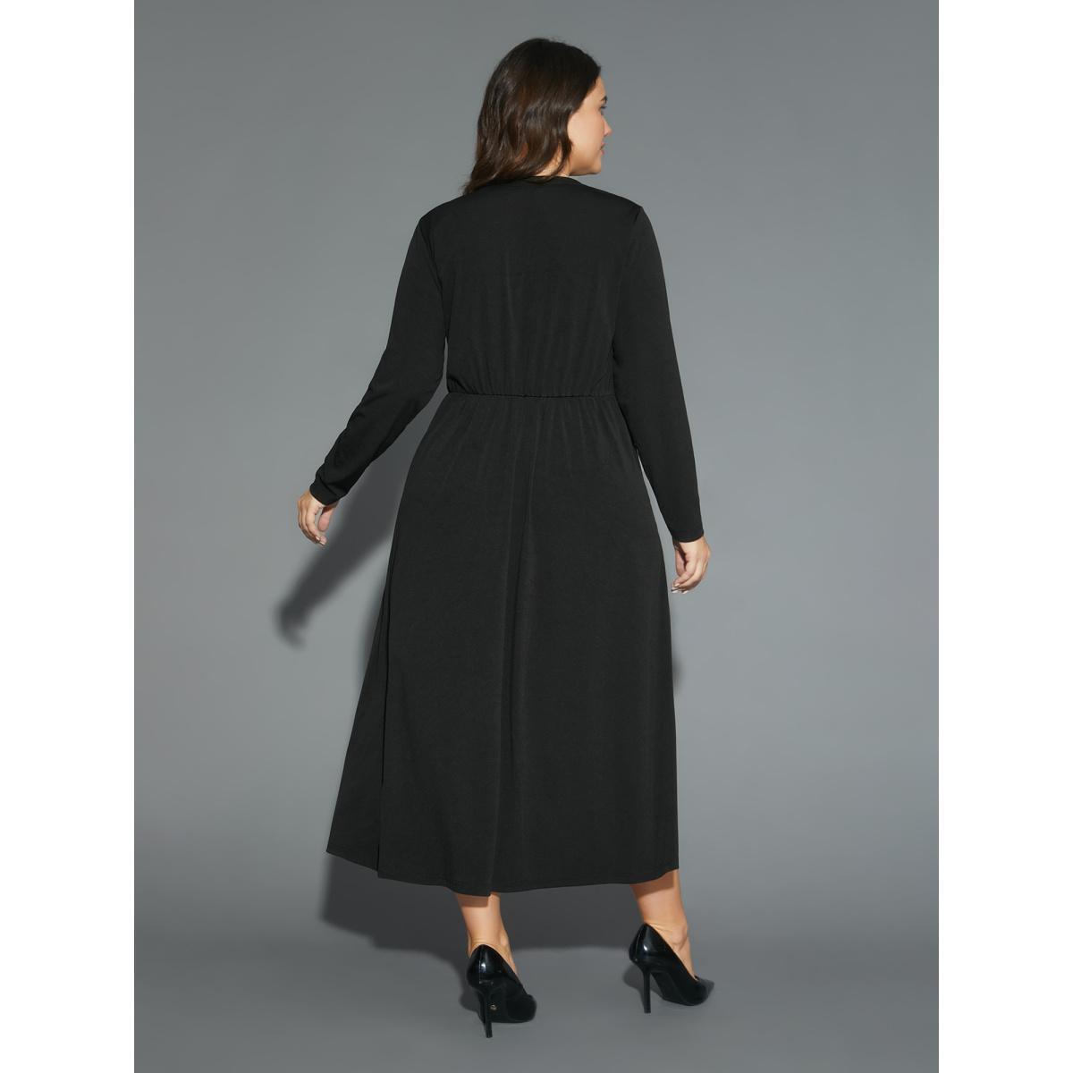 Plus Size Sequin Patchwork Elastic Waist Midi Dress Black Women Cocktail Texture Party Curvy Bloomchic 30/6X Product Image
