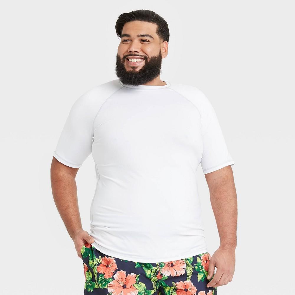 Mens Big & Tall Slim Fit Short Sleeve Rash Guard Swim Shirt - Goodfellow & Co White MT Product Image