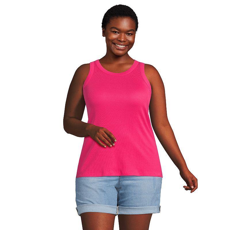 Plus Size Lands End Ribbed Crewneck Tank Top, Womens Gray Grey Product Image
