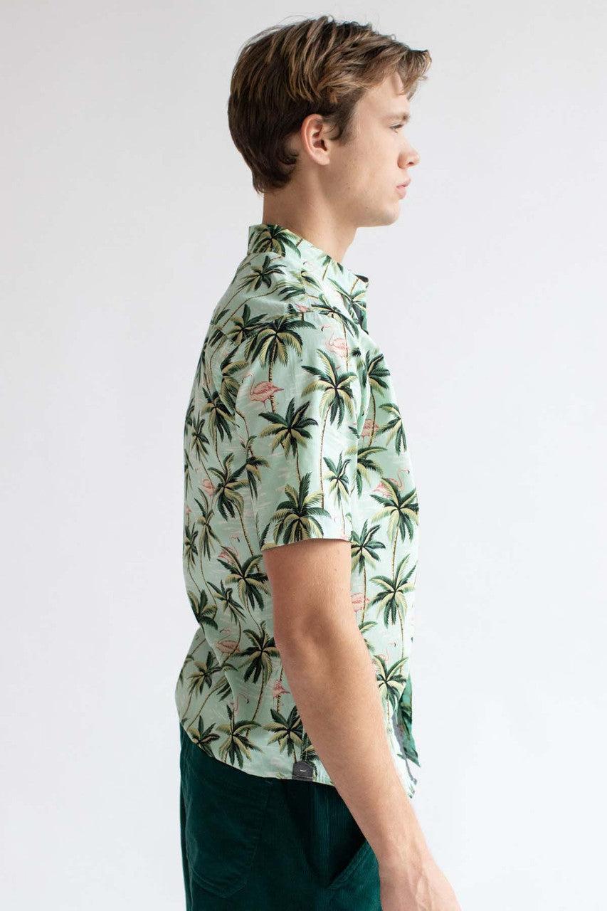 Mint Flamingo In The Palms Hawaiian Button Up Shirt Product Image