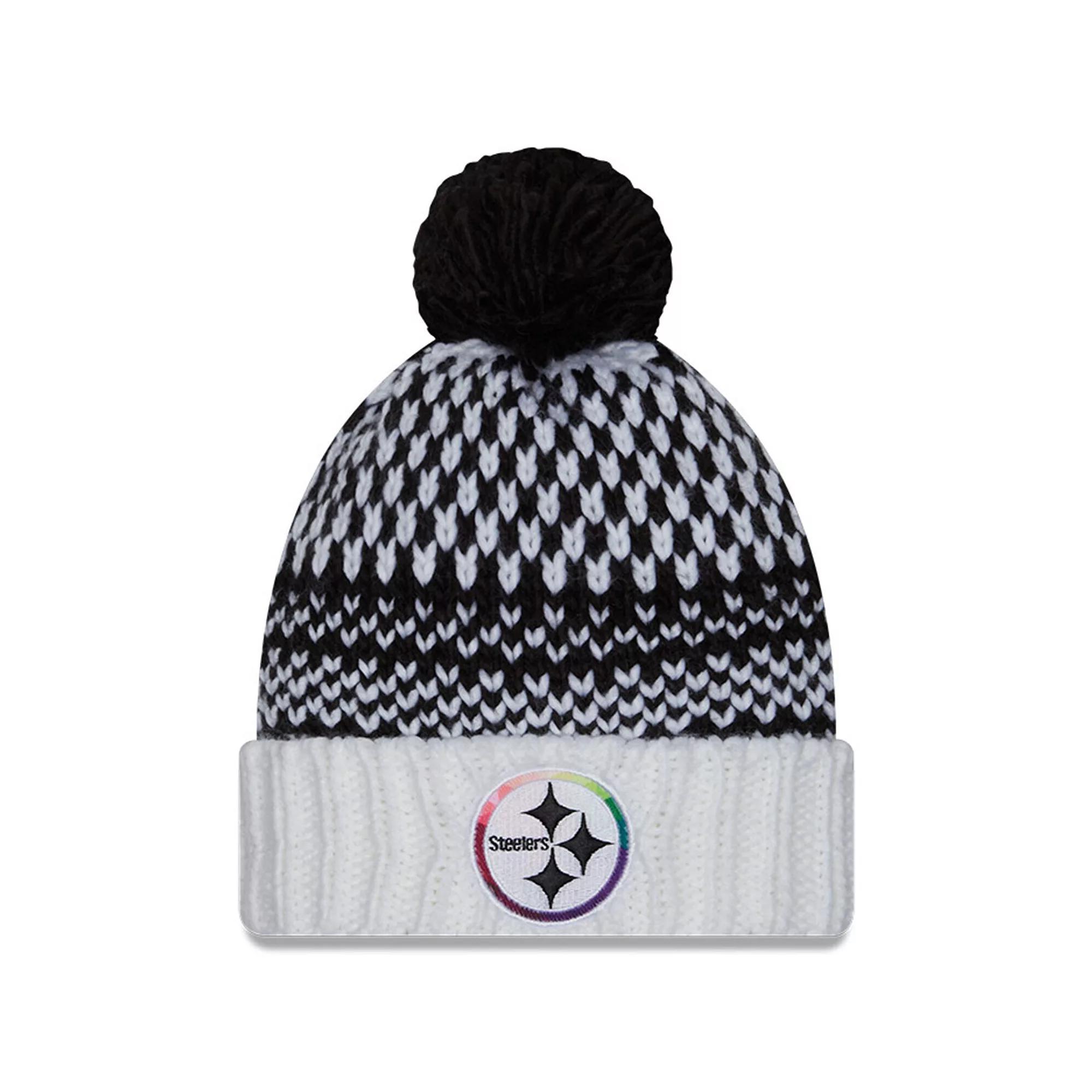 Women's New Era  Black/White Pittsburgh Steelers 2023 NFL Crucial Catch Cuffed Pom Knit Hat Product Image