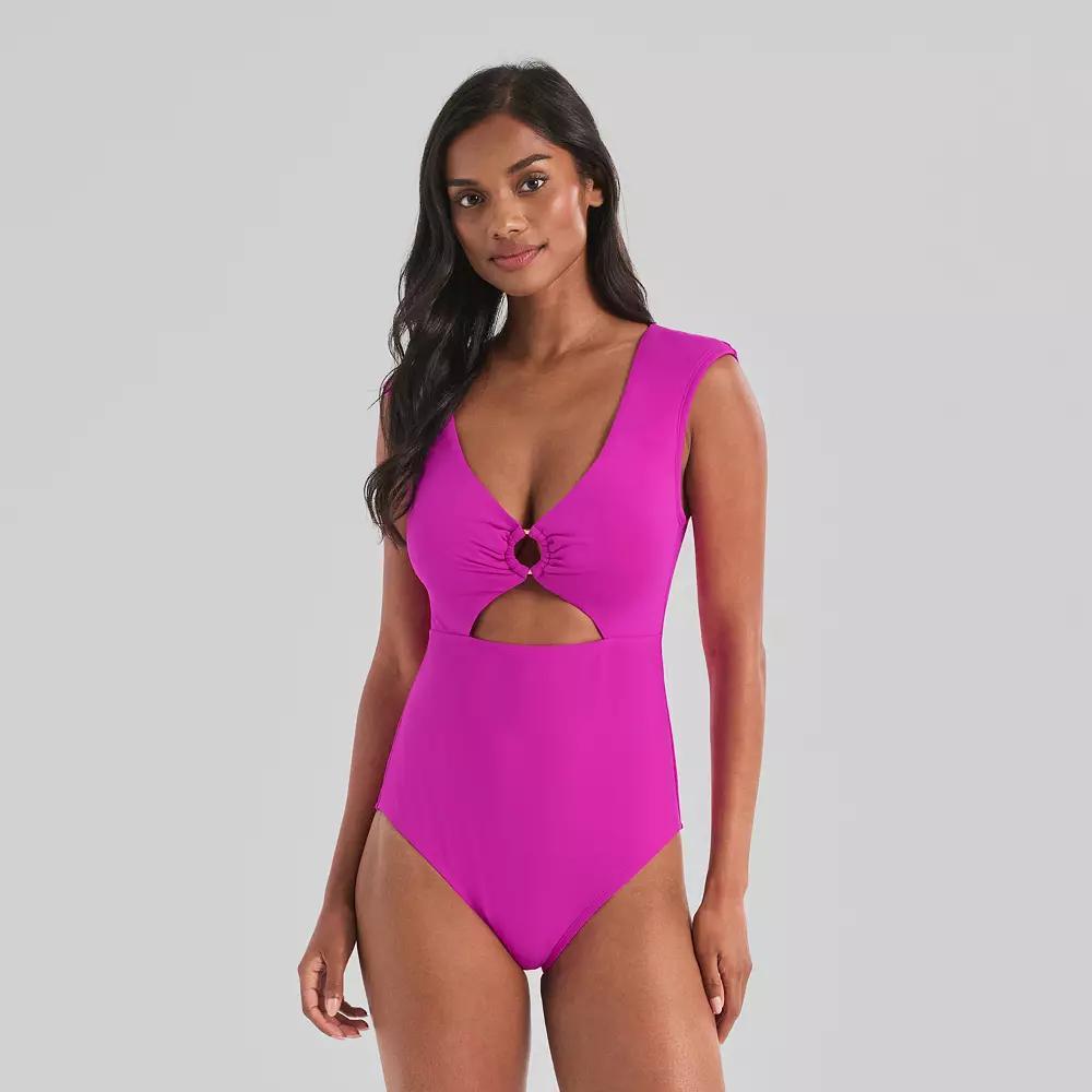 Women's Freshwater Cap Sleeve Cut-Out One-Piece Swimsuit, Size: XS, Pink Product Image