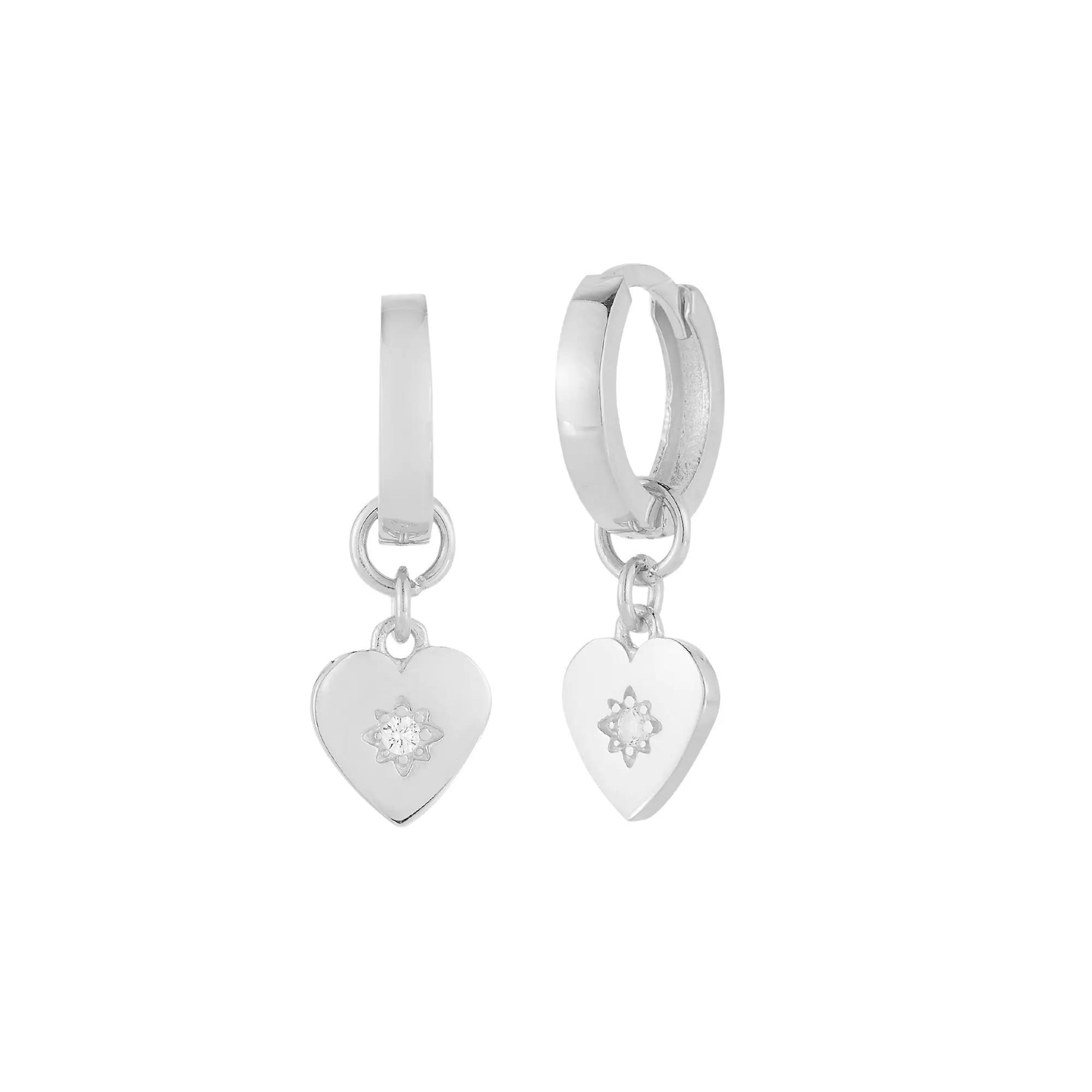 Sunkissed Sterling Cubic Zirconia Heart Hoop Drop Earrings, Women's, Silver Tone Product Image