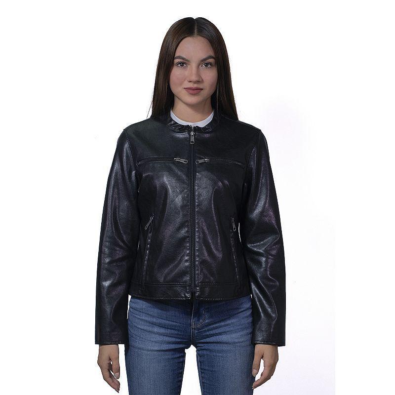 Women's Lee® Cafe Racer Faux Leather Jacket, Size: Small, Black Product Image