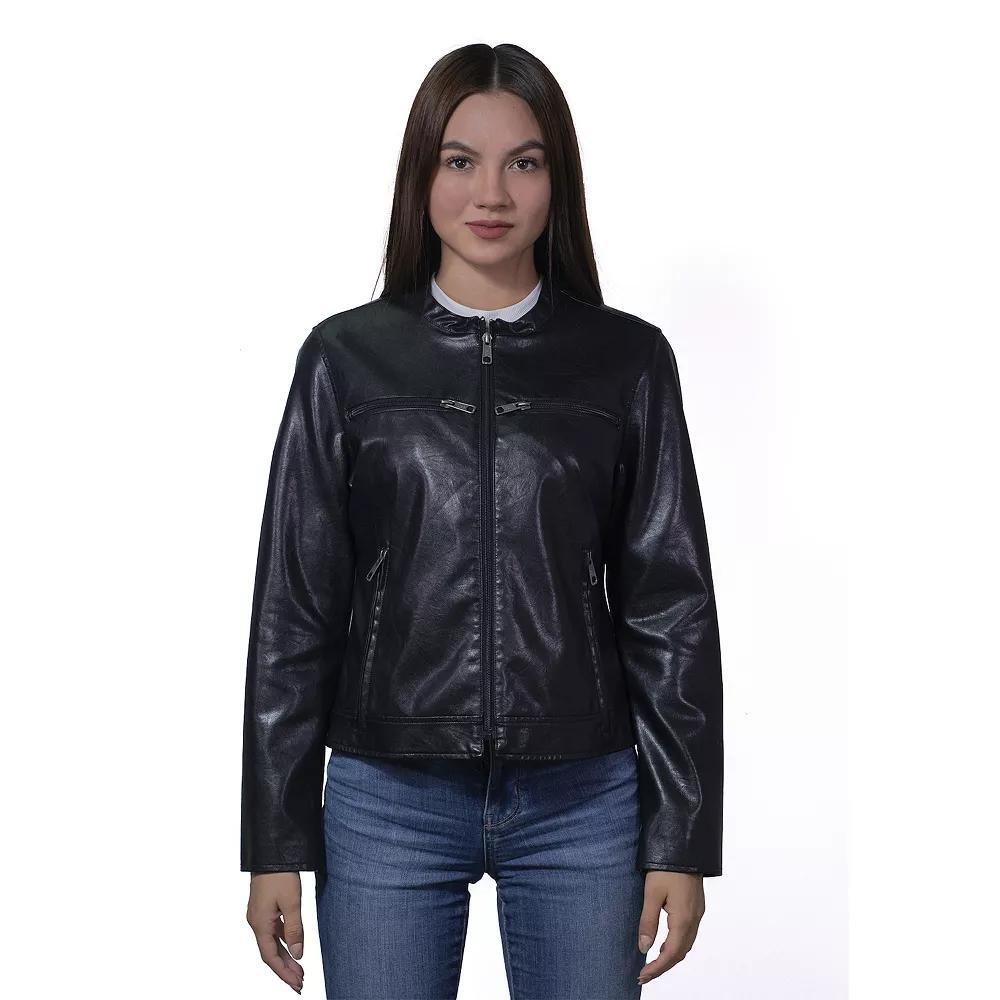 Women's Lee® Cafe Racer Faux Leather Jacket, Size: Small, Black Product Image