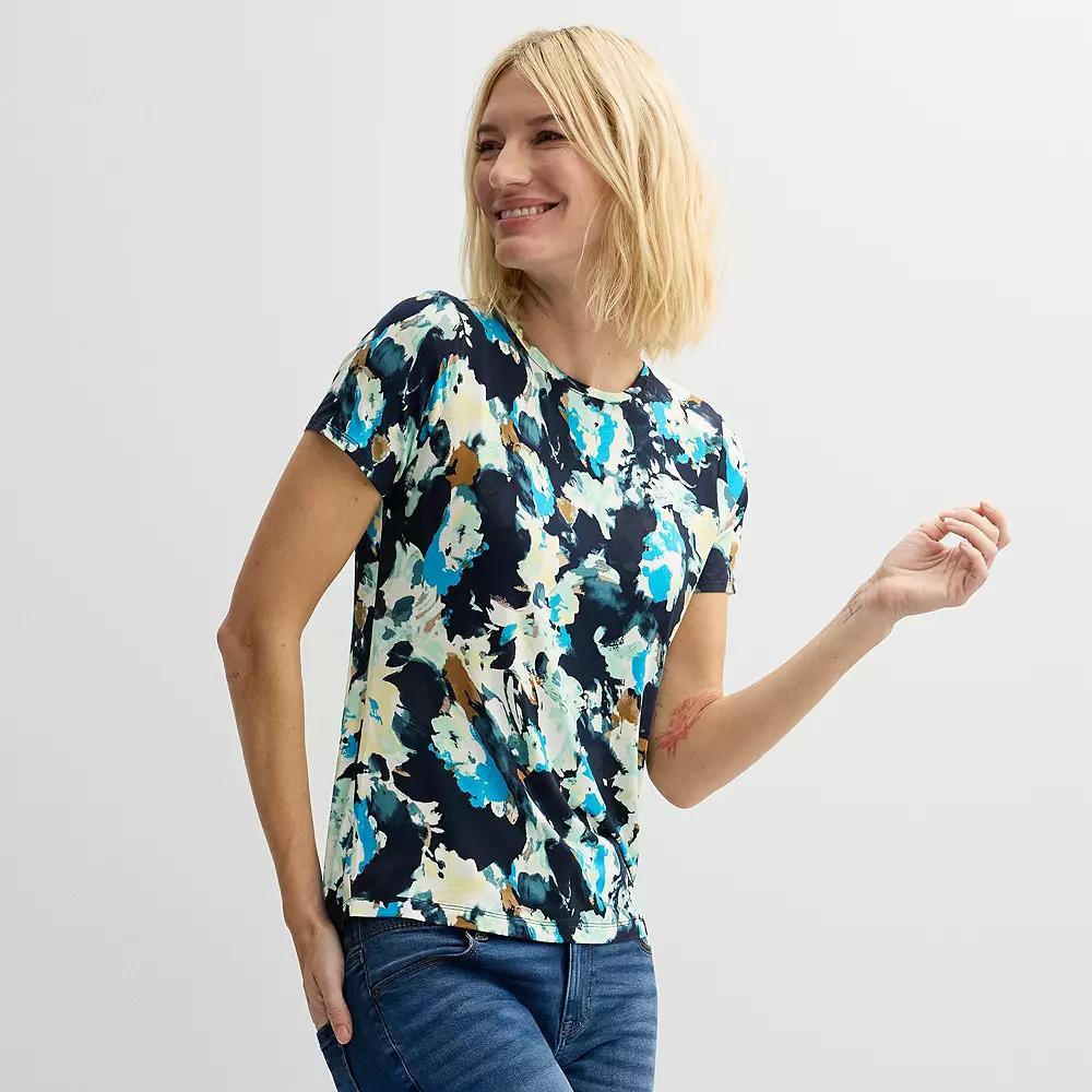Women's Nine West Essential Crewneck Tee, Size: XS, Blue Abstract Animal Product Image