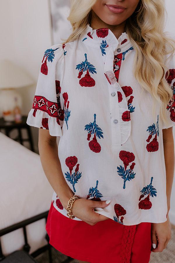 Garden Party Chic Floral Top in Red Product Image
