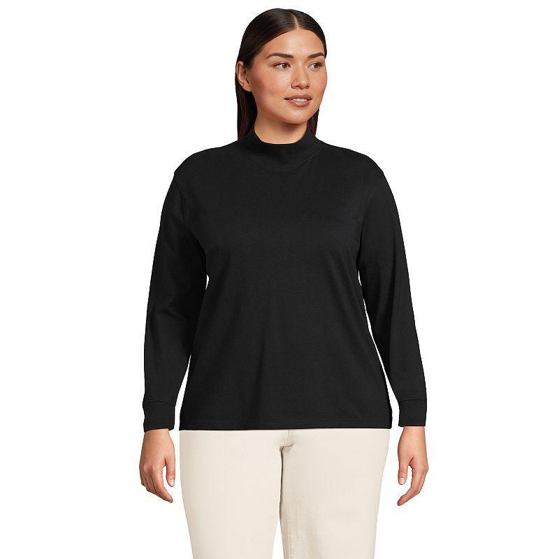 Women's Lands' End Long Sleeve Super T Mockneck Top, Size: Large, Deep  Blue Product Image