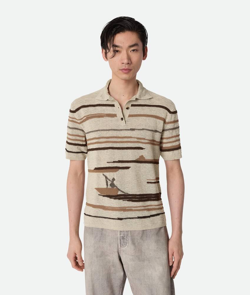 Men's Linen And Cotton Polo in Bone/truffle/chalk Product Image