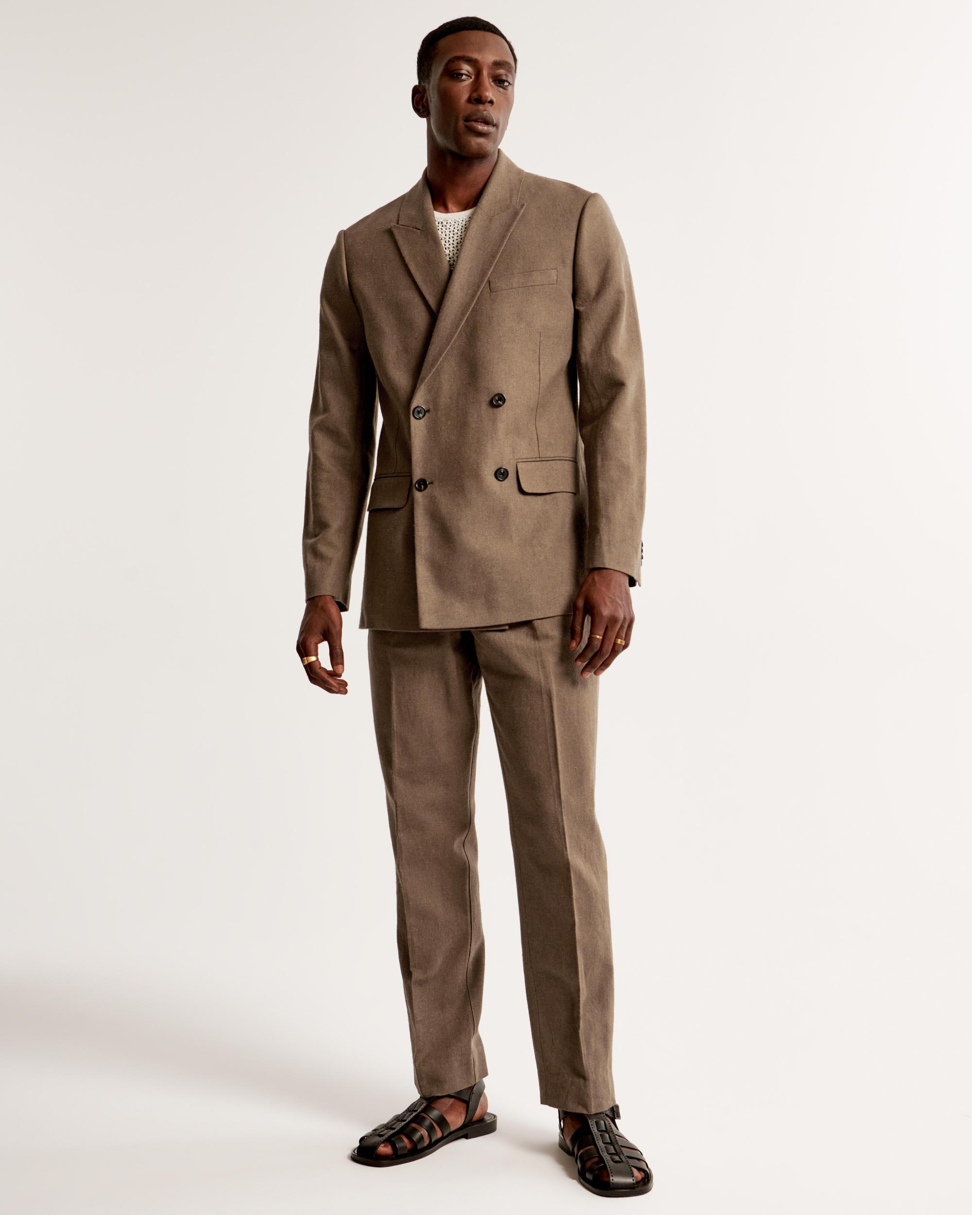 The A&F Collins Tailored Double-Breasted Linen-Blend Blazer Product Image