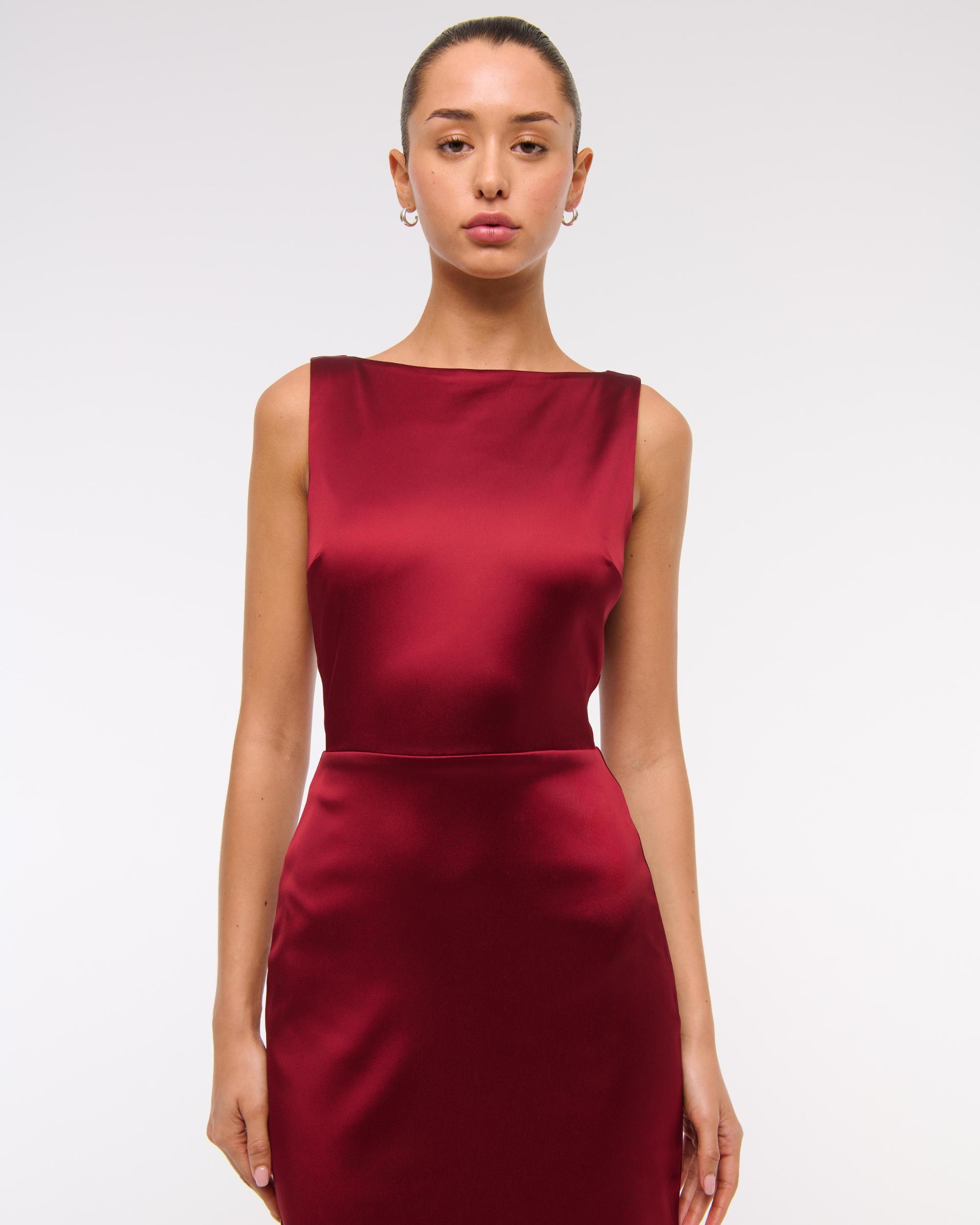 High-Neck Satin Sculpt Midi Dress Product Image