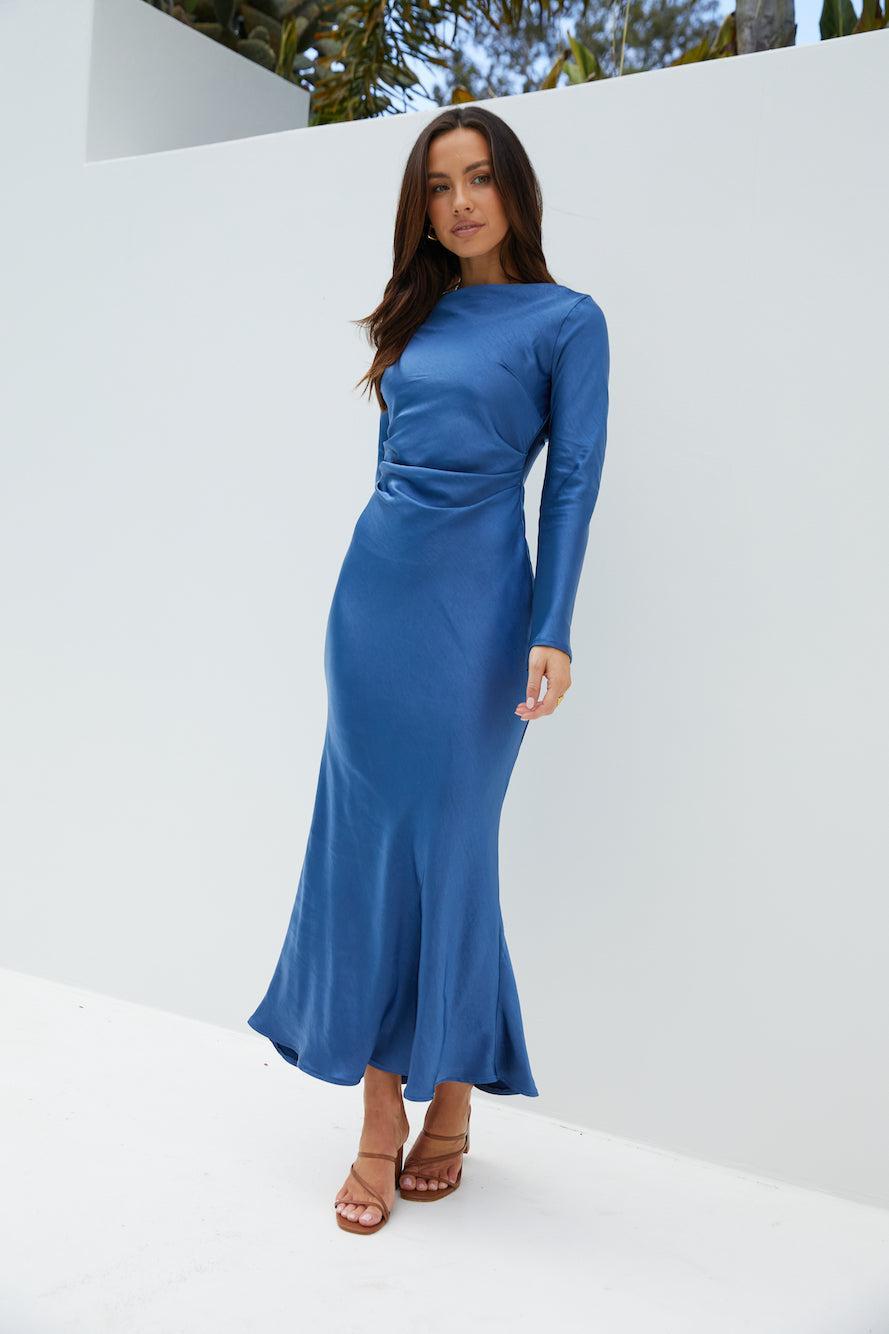 The Forget Me Not Satin Midi Dress Navy Product Image