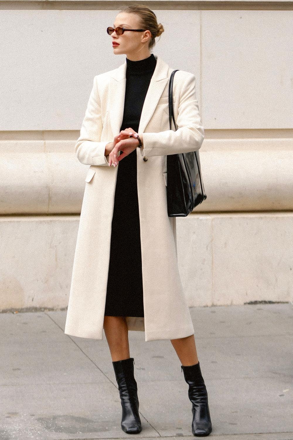 Remi Ivory Single Breasted Long Coat Product Image