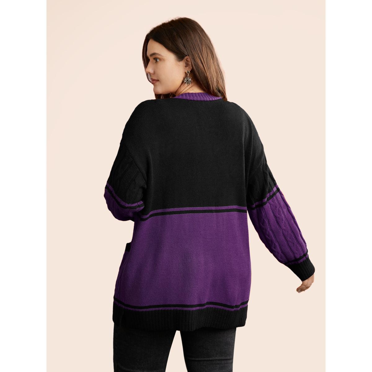 Plus Size Jack-o-Lantern Motif Cable Knot Cardigan Deeppurple Women Casual Loose Long Sleeve Everyday Cardigans BloomChic 26/4X Product Image
