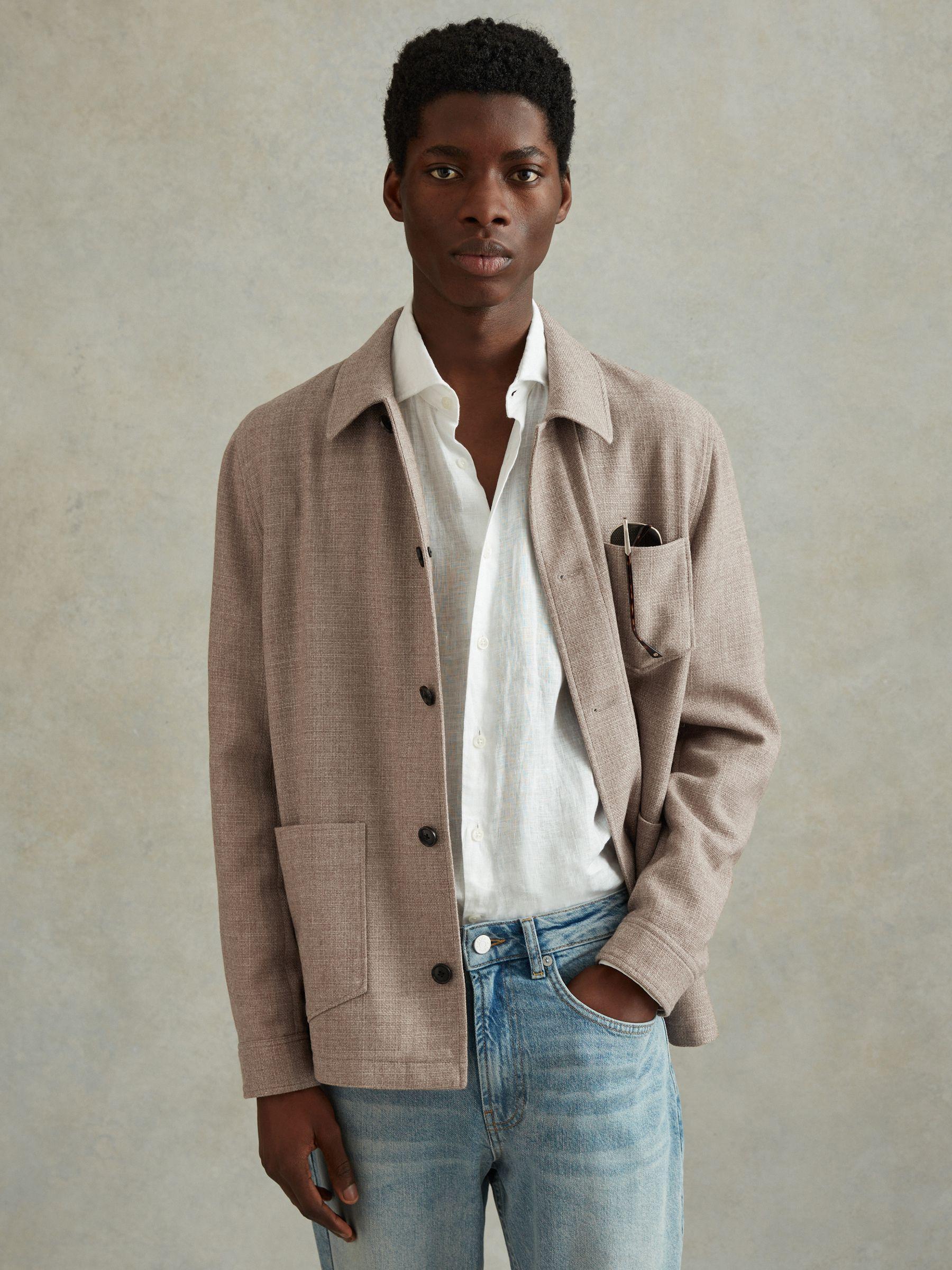 Wool Blend Button-Through Overshirt in Mocha Product Image