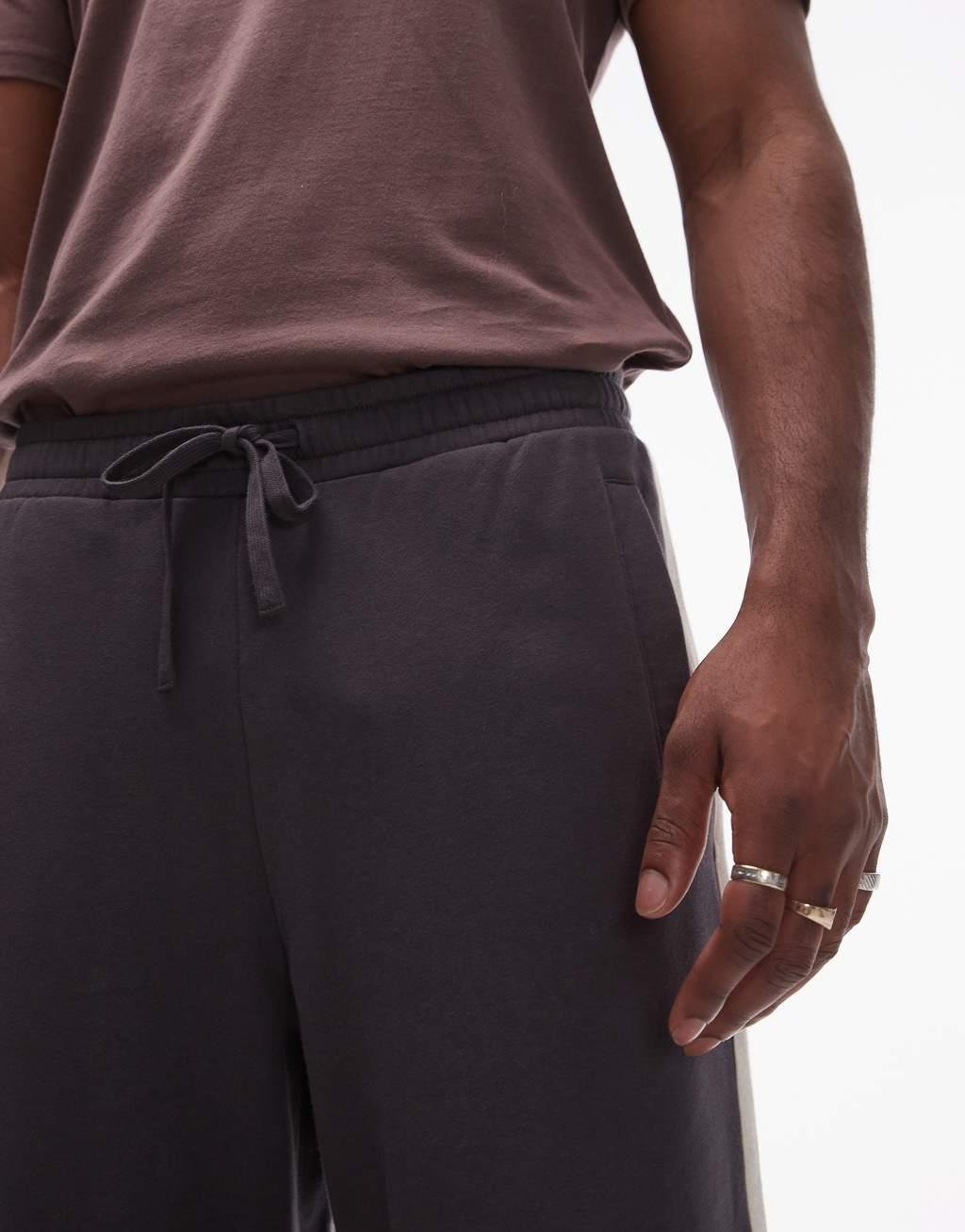 Topman baggy leg sweatpants with contrast side stripe in charcoal Product Image