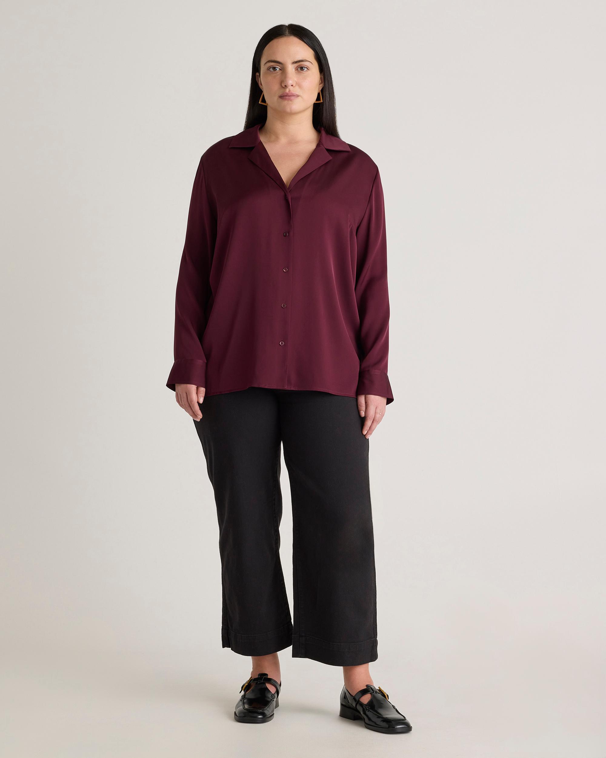 Washable Stretch Silk Notch Collar Blouse - Plus Size Product Image