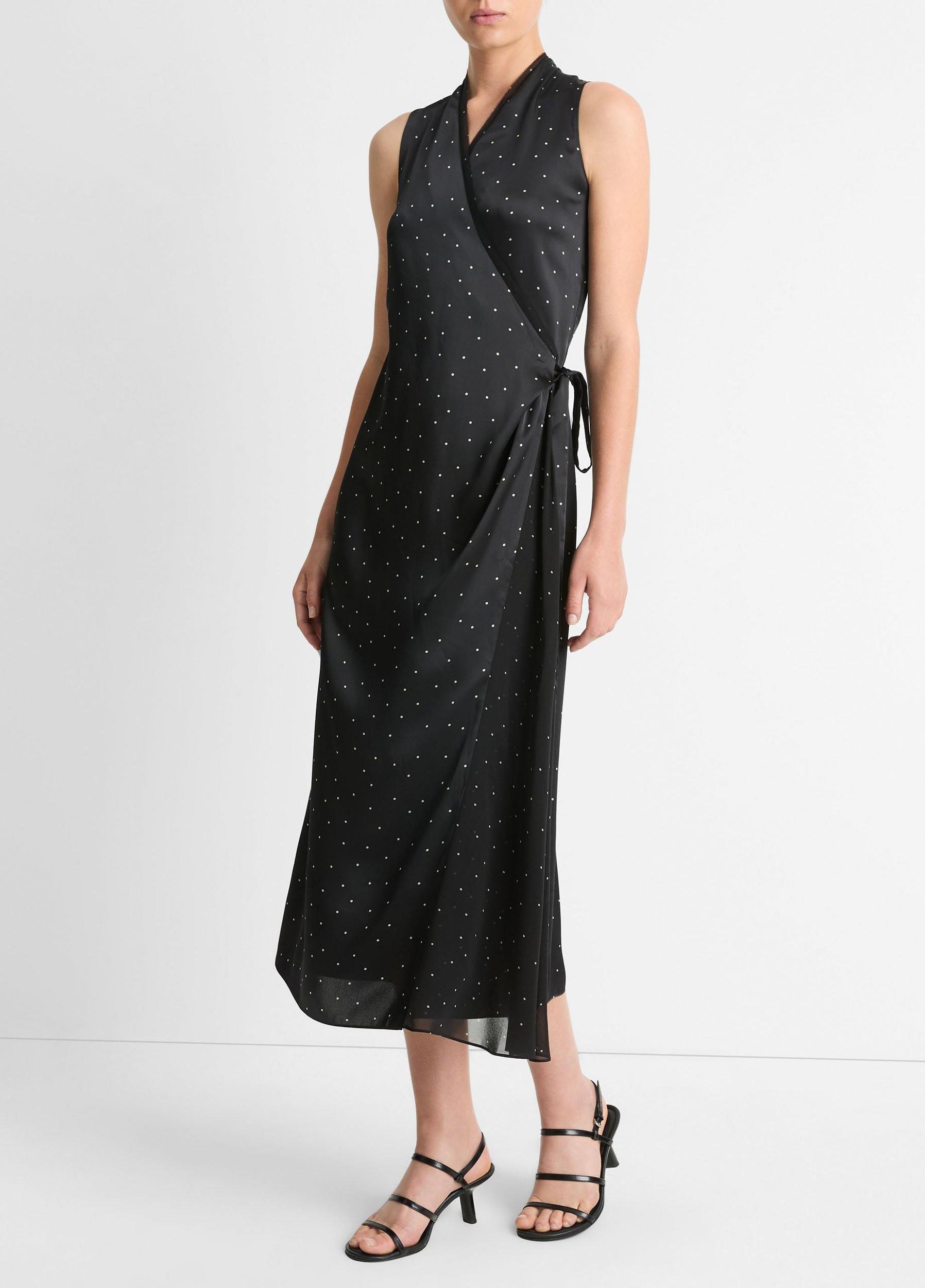 Womens Dot-Print Paneled-chiffon Wrap Dress, Black/grey, Size XS Vince Product Image