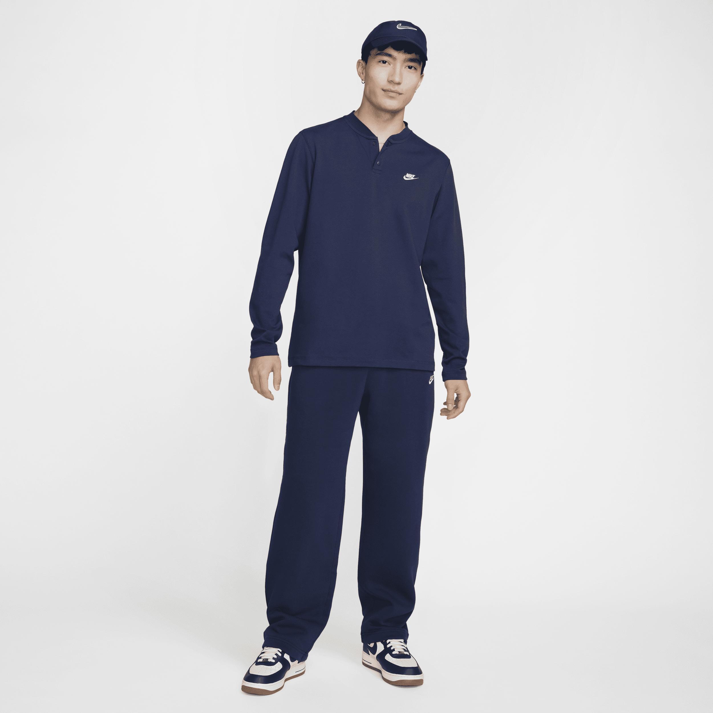 Men's Nike Club Fleece Long Sleeve Henley, Size: Medium, Black Product Image
