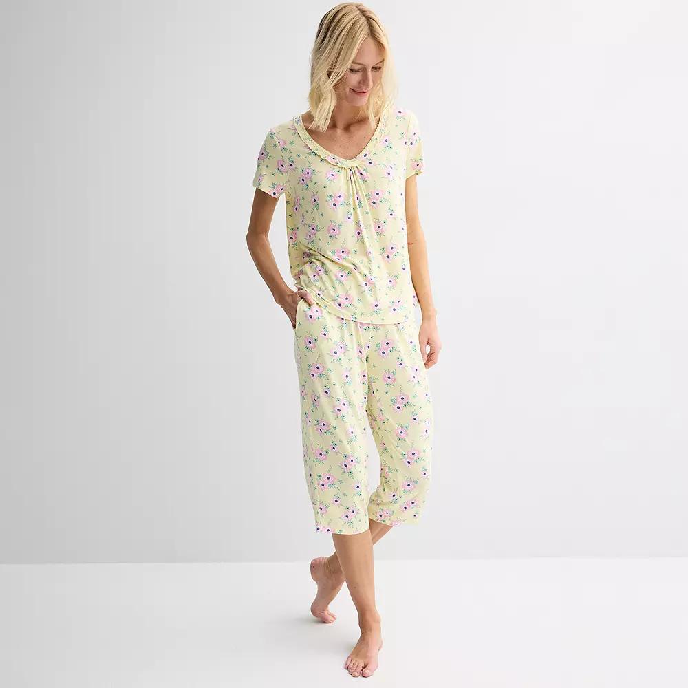 Women's Croft & Barrow® Print Short Sleeve Pajama Top & Pajama Pants Sleep Set, Size: Large, Nika Floral Product Image