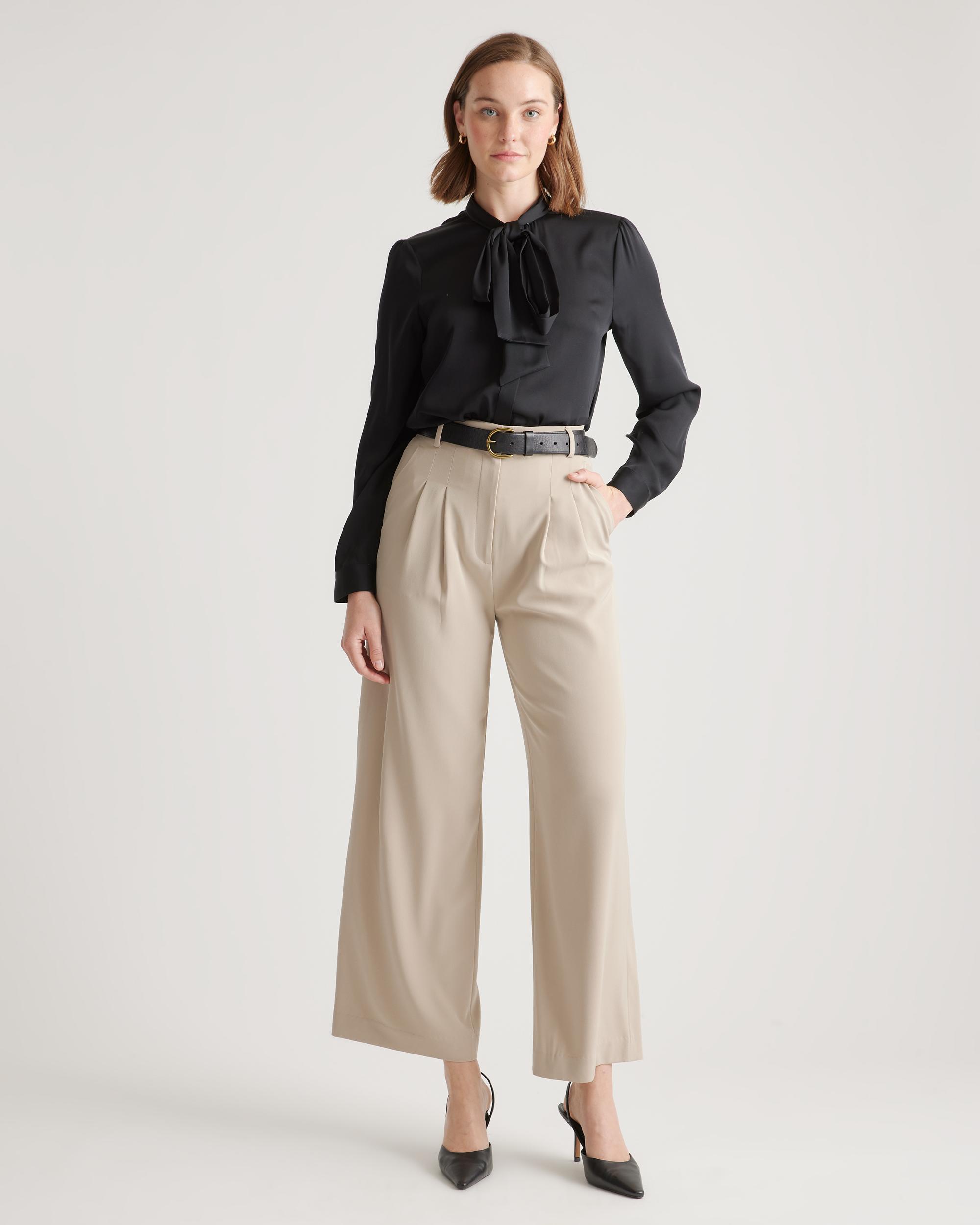Quince | Women's Washable Stretch Silk Tie Neck Blouse Product Image