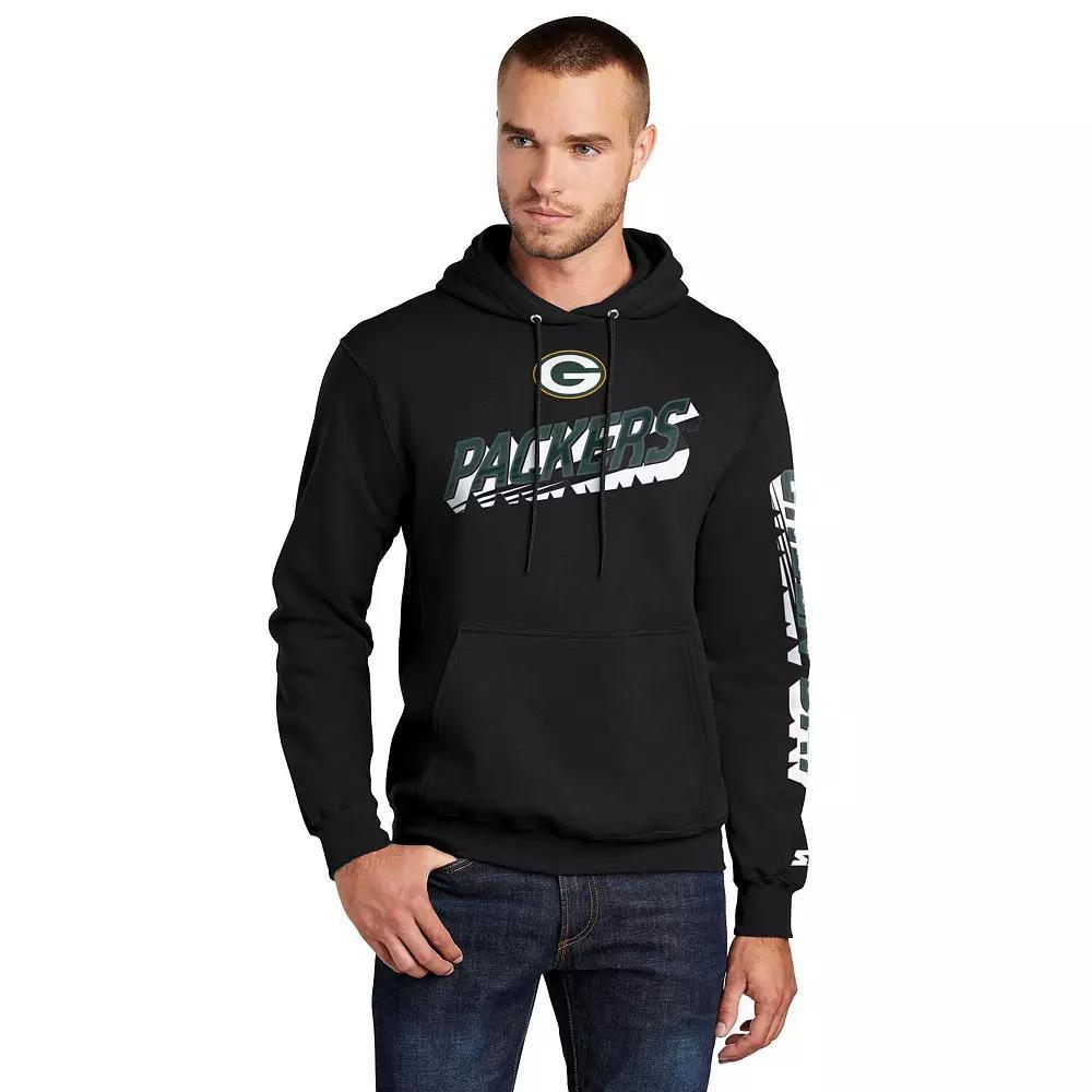 Men's Starter Black Green Bay Packers Wordmark Logo Pullover Hoodie, Size: Large Product Image